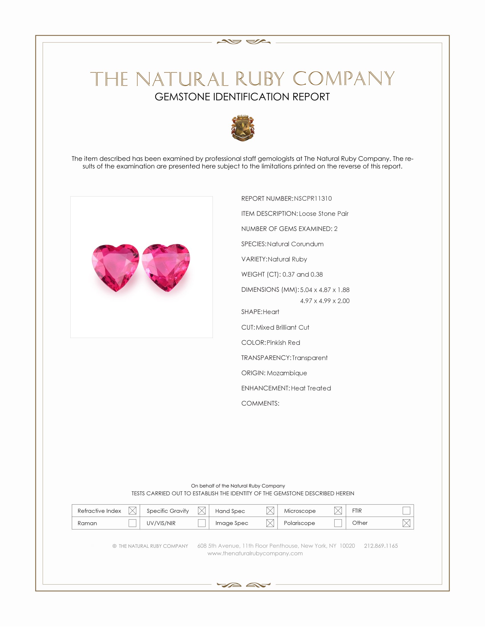 0.75 Ct.Tw. Pinkish Red Ruby Pair from Mozambique