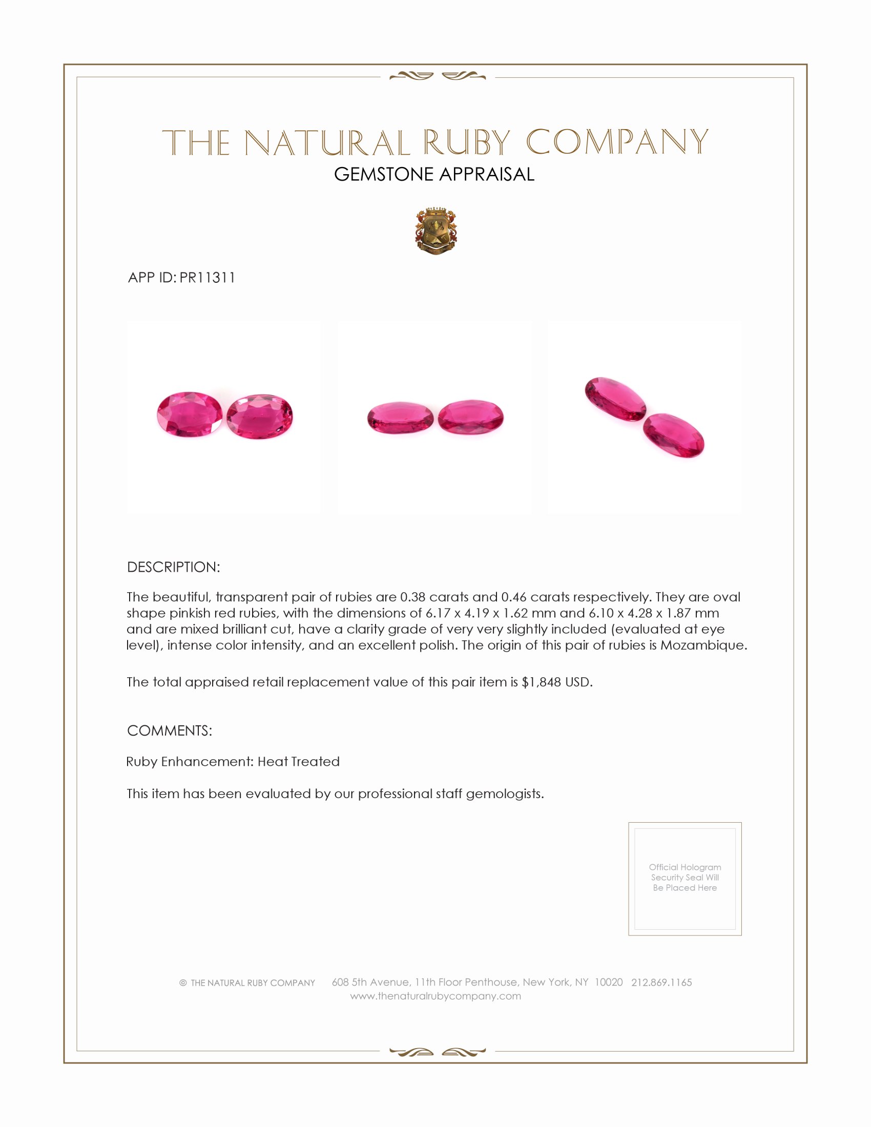 0.84 Ct.Tw. Ruby Pair from Mozambique