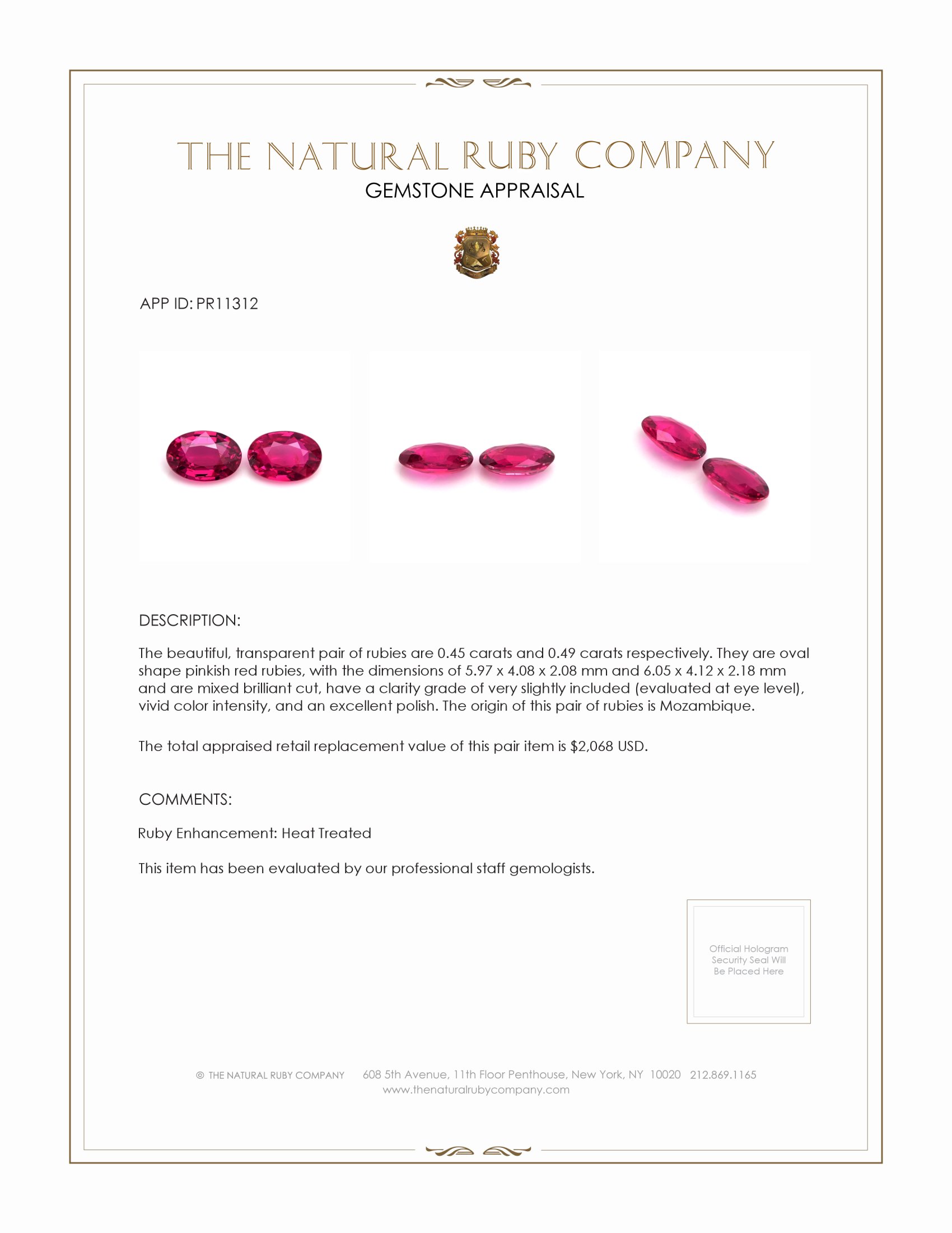 0.94 Ct.Tw. Ruby Pair from Mozambique