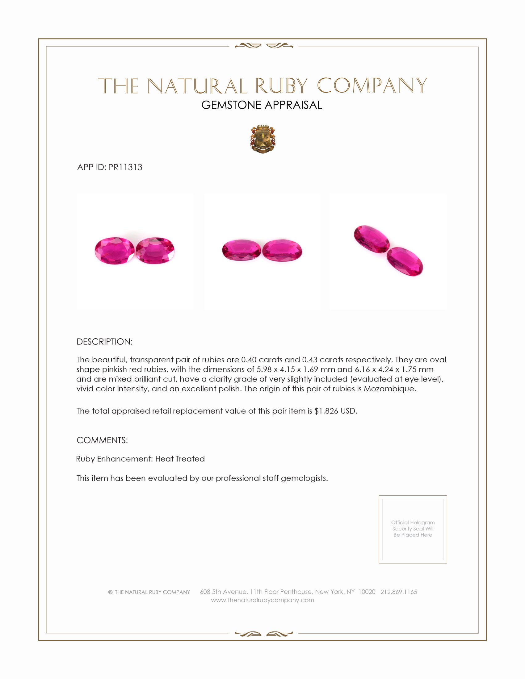 0.83 Ct.Tw. Ruby Pair from Mozambique