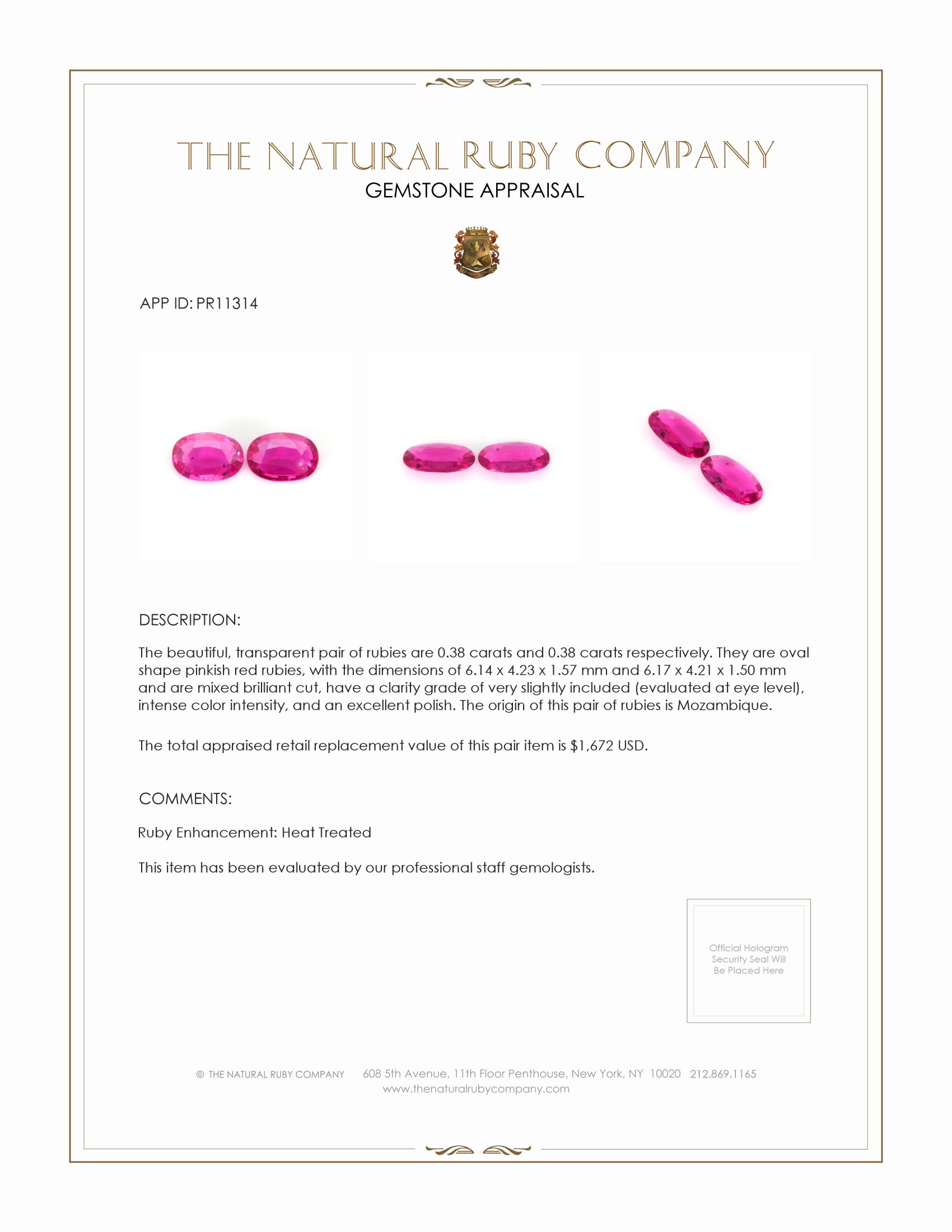 0.76 Ct.Tw. Pinkish Red Ruby Pair from Mozambique