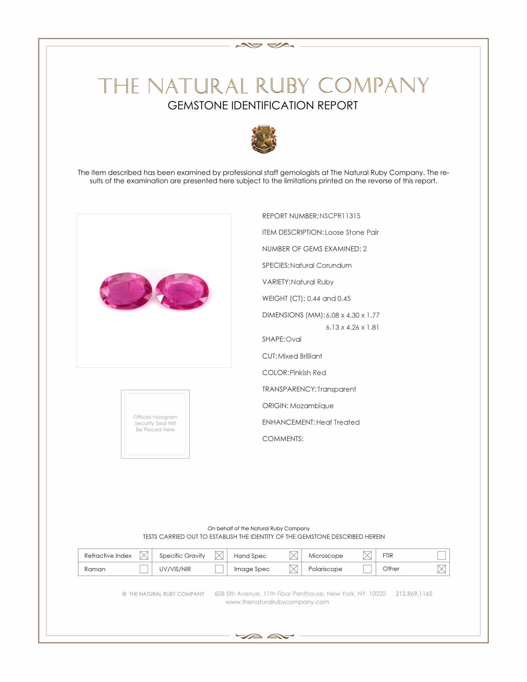 0.89 Ct.Tw. Pinkish Red Ruby Pair from Mozambique
