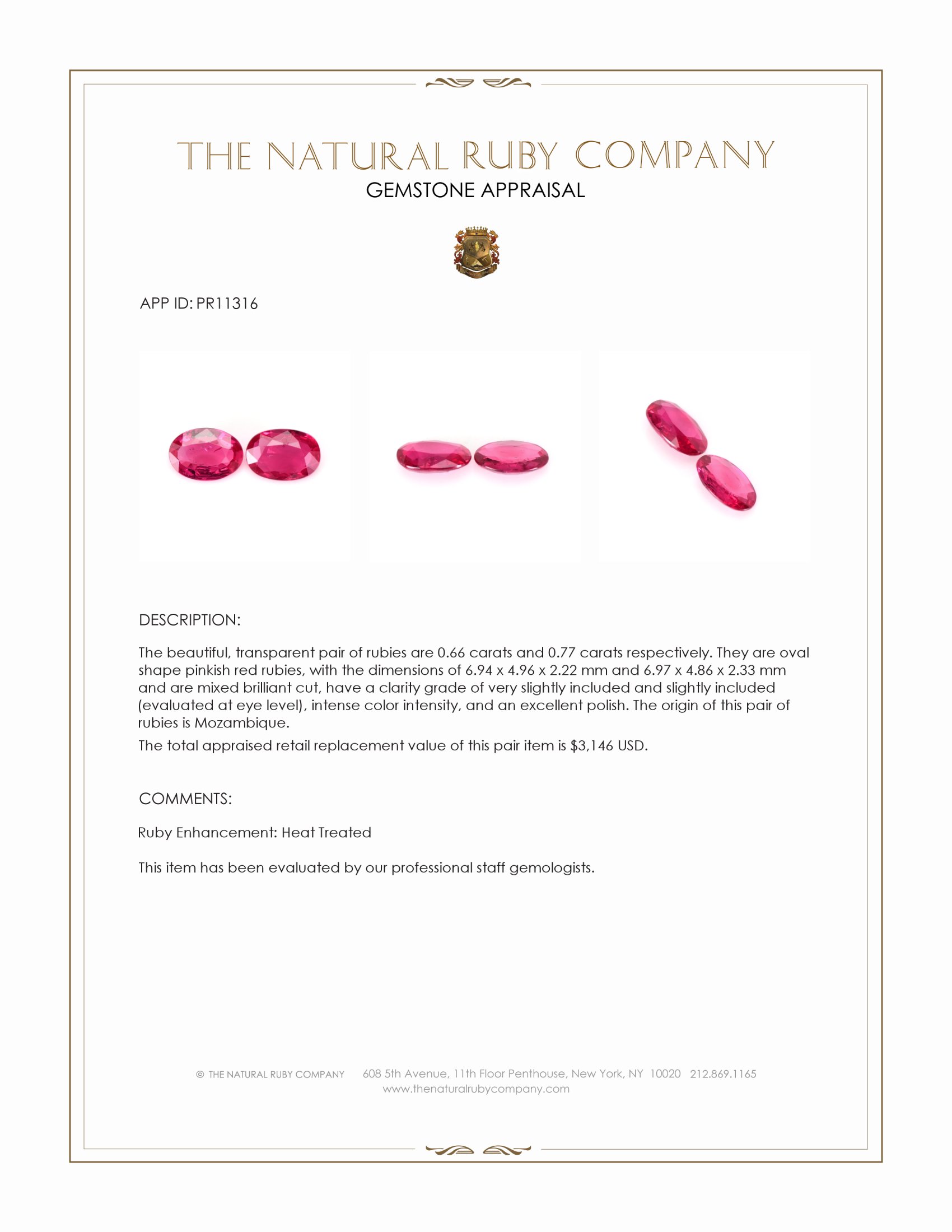 1.43 Ct.Tw. Pinkish Red Ruby Pair from Mozambique