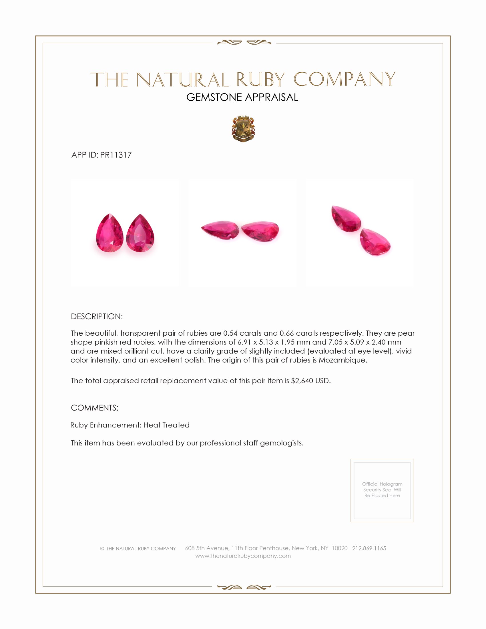 1.20 Ct.Tw. Ruby Pair from Mozambique