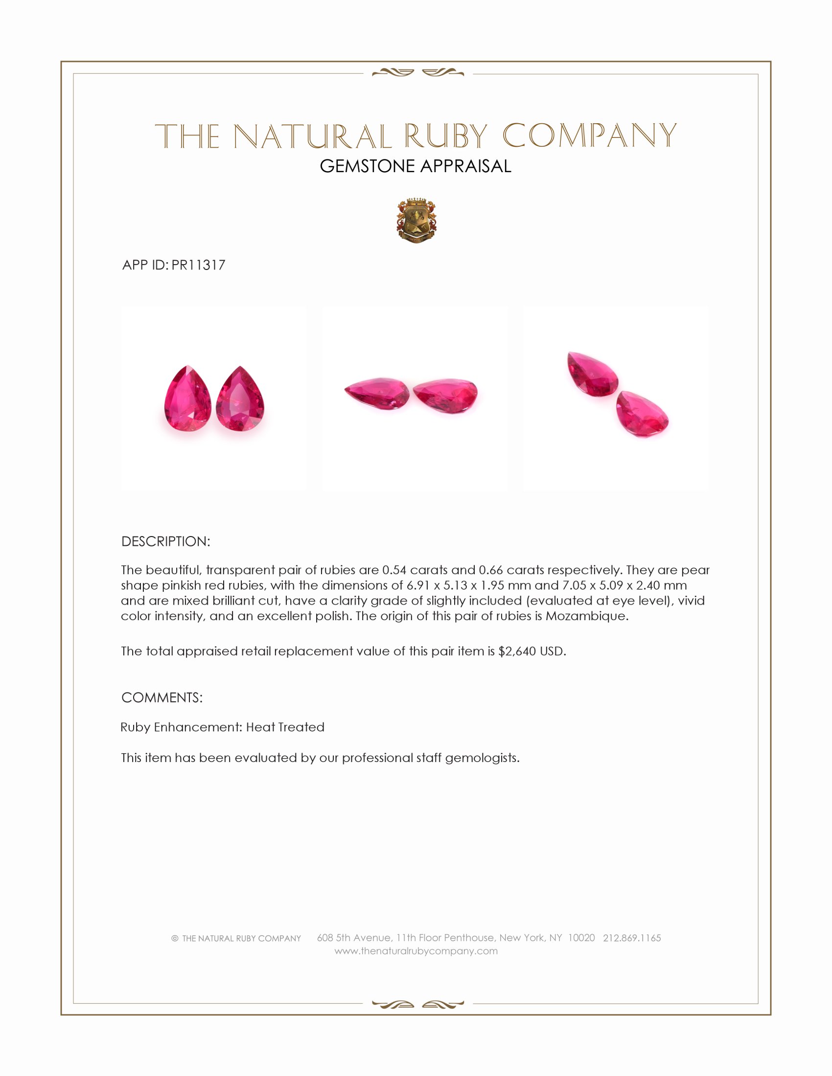 1.20 Ct.Tw. Pinkish Red Ruby Pair from Mozambique