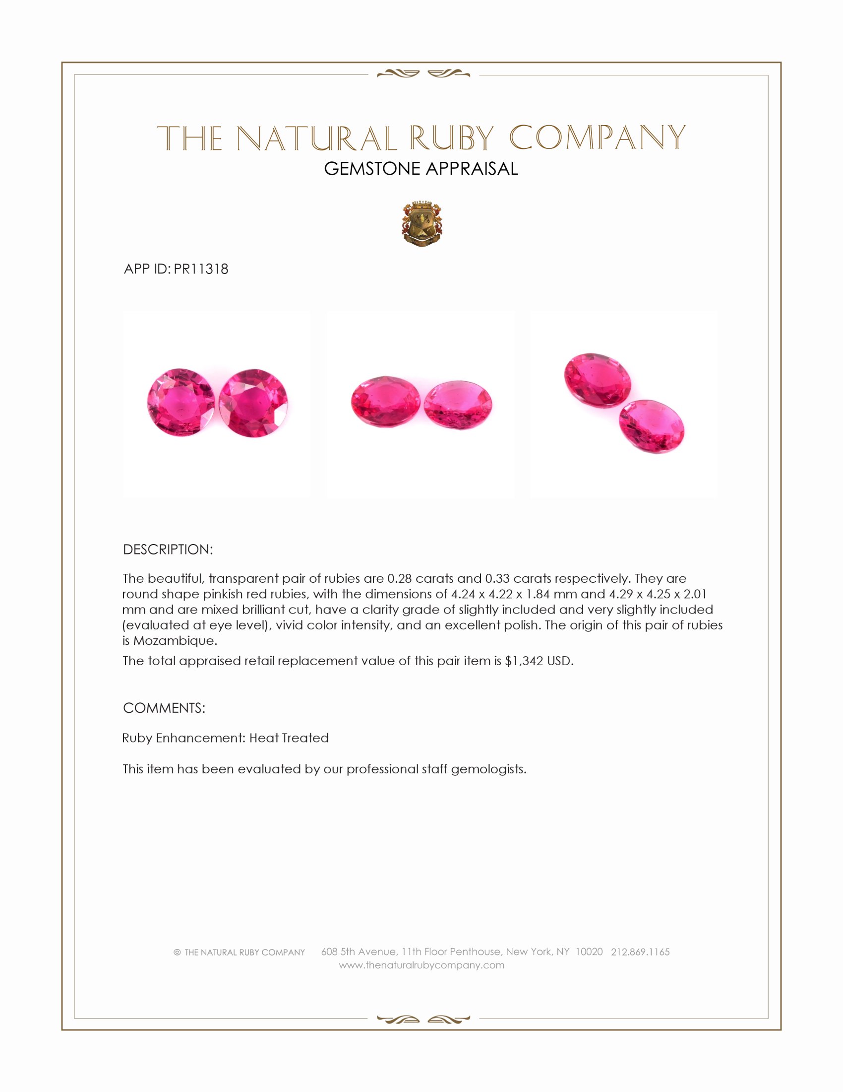 0.61 Ct.Tw. Pinkish Red Ruby Pair from Mozambique