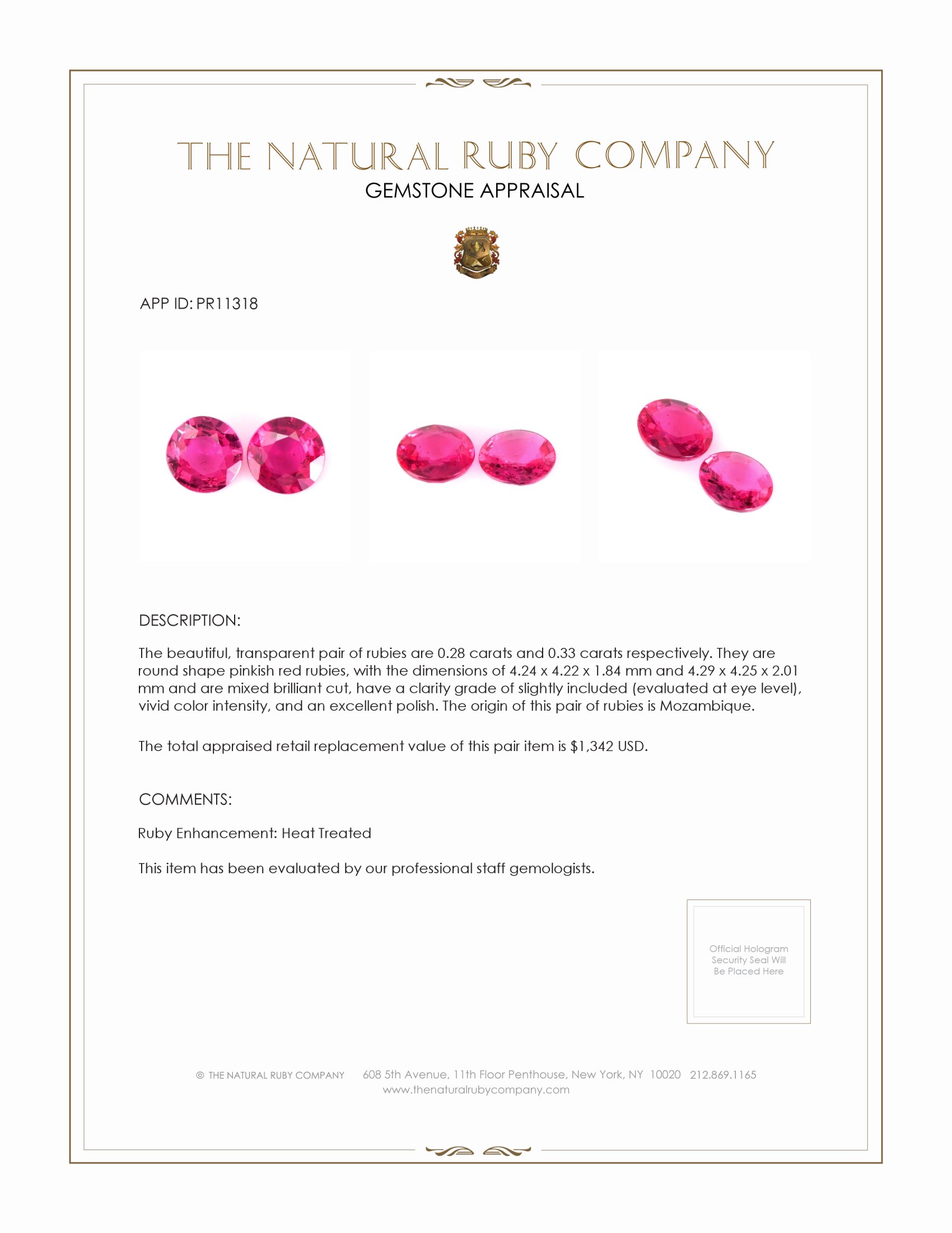 0.61 Ct.Tw. Ruby Pair from Mozambique