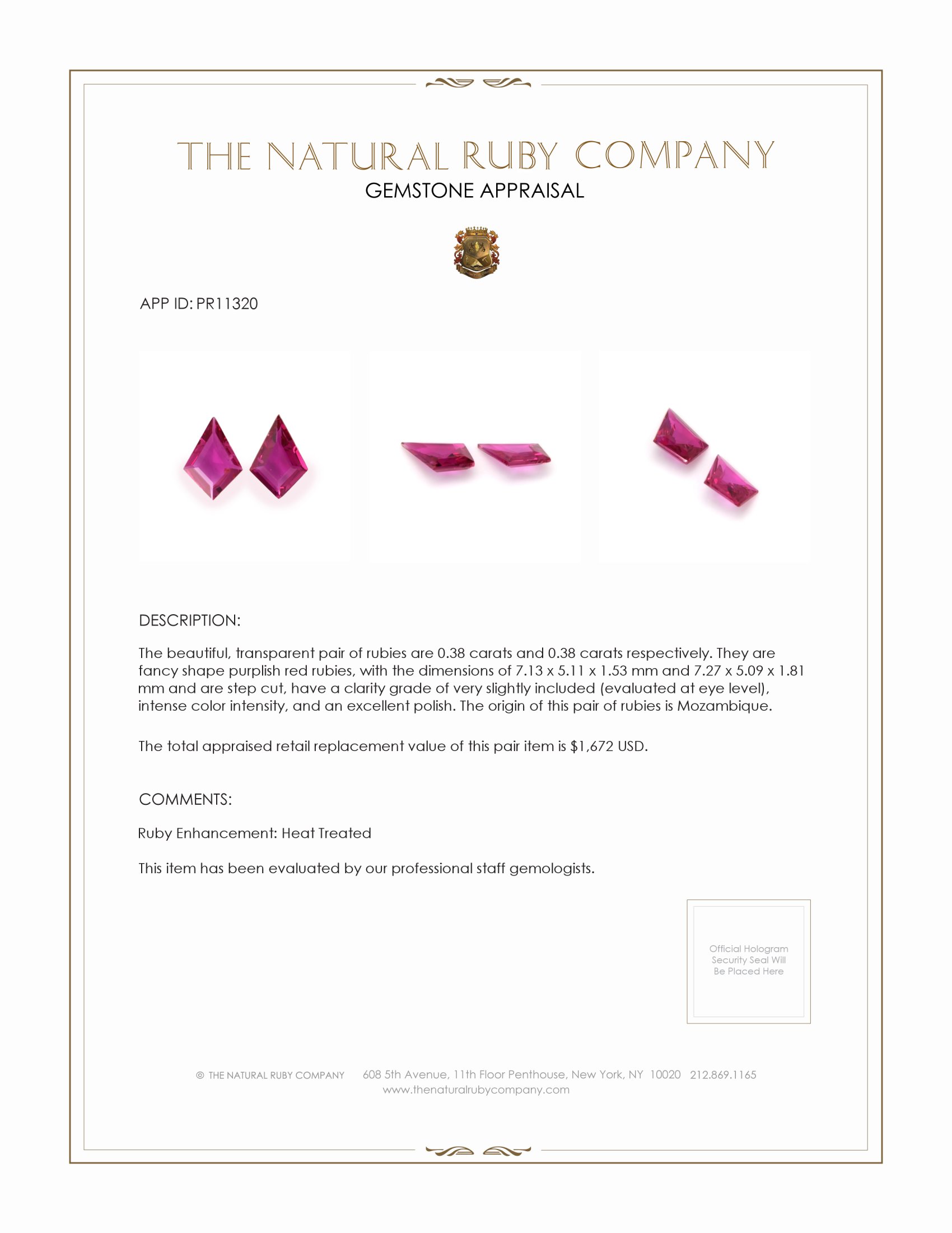 0.76 Ct.Tw. Purplish Red Ruby Pair from Mozambique