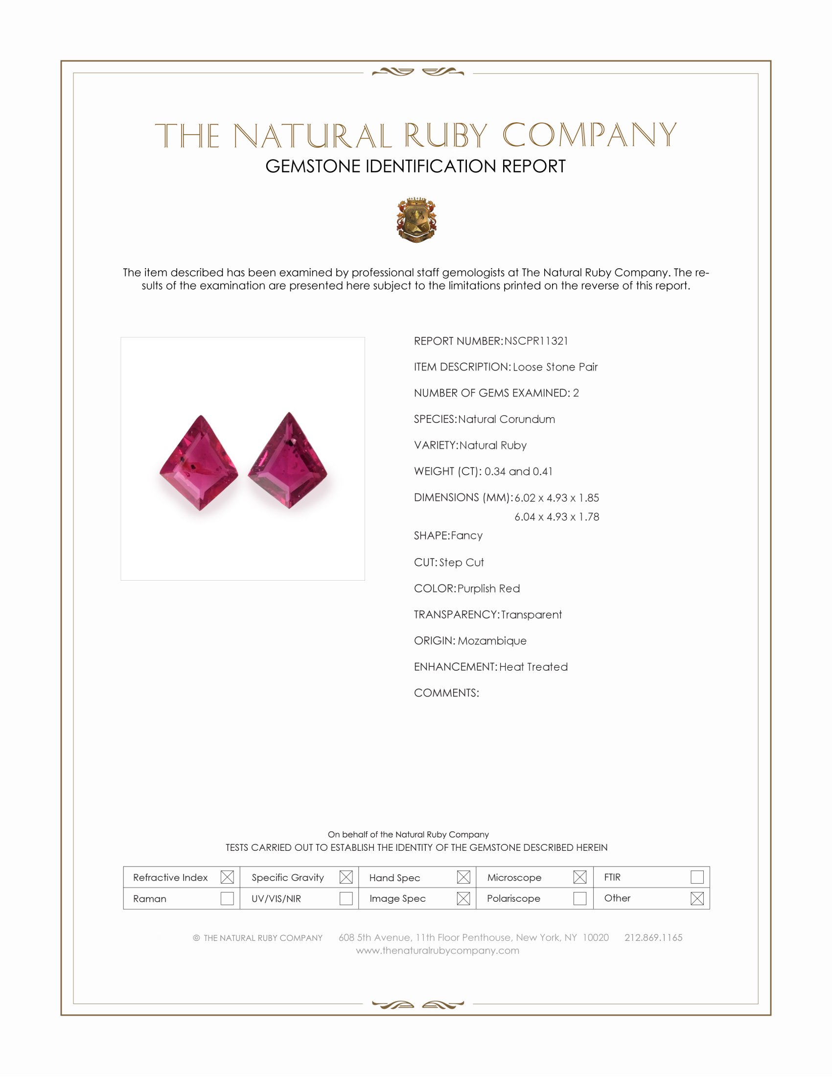 0.75 Ct.Tw. Purplish Red Ruby Pair from Mozambique