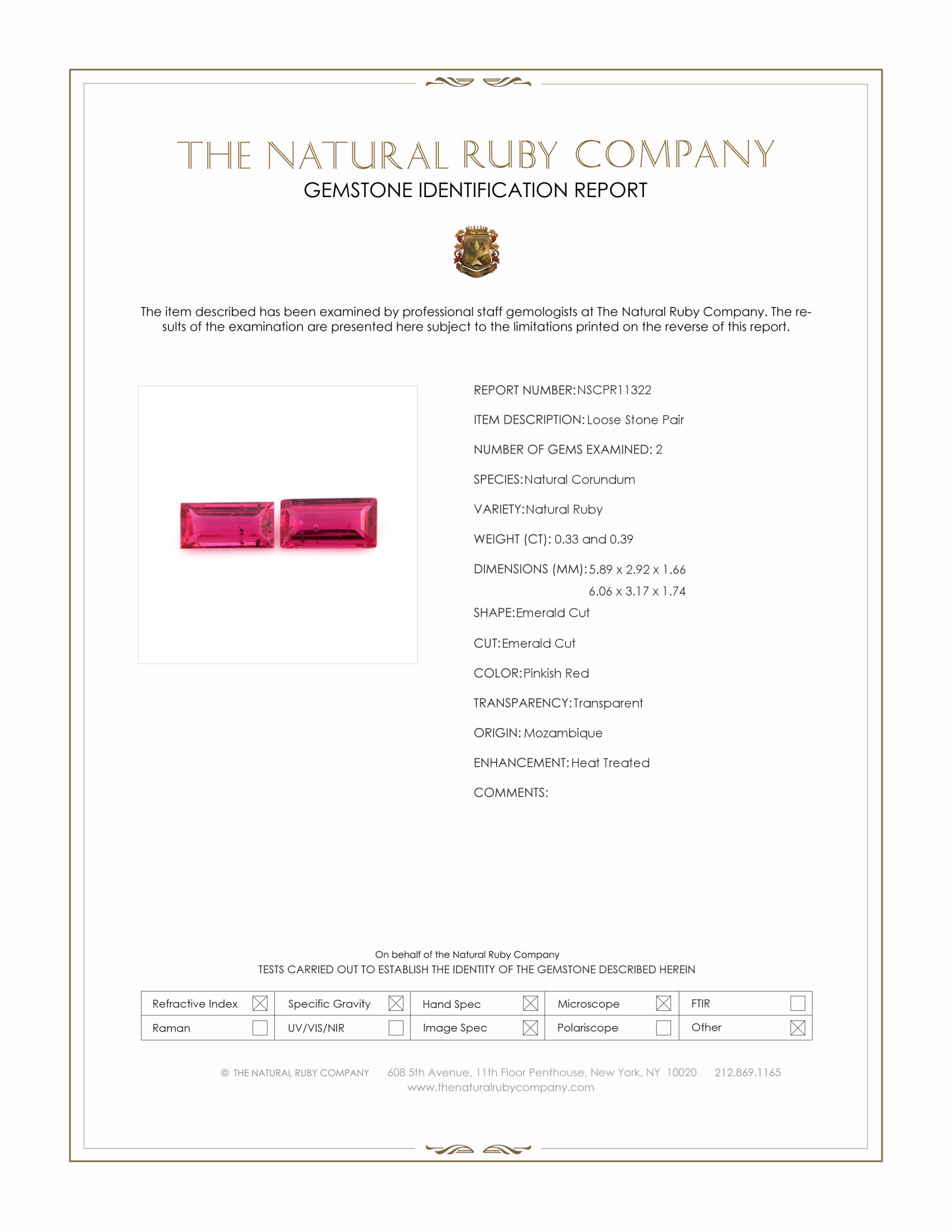 0.72 Ct.Tw. Pinkish Red Ruby Pair from Mozambique