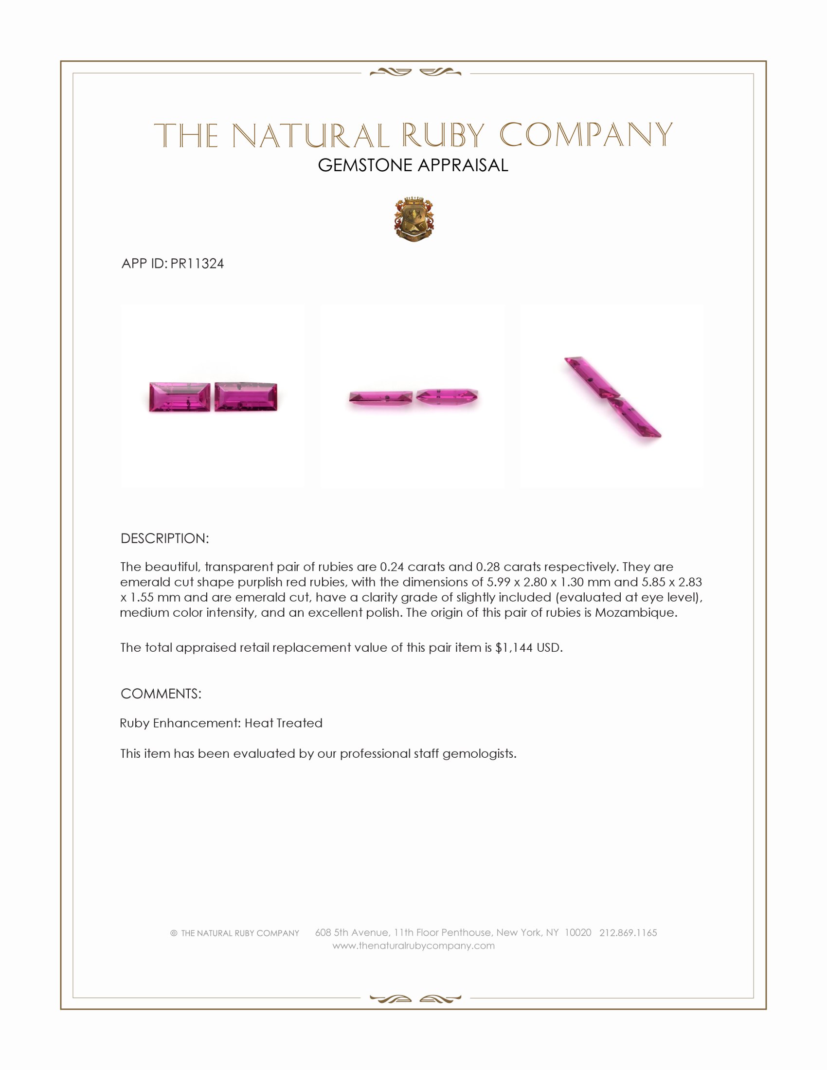 0.52 Ct.Tw. Purplish Red Ruby Pair from Mozambique
