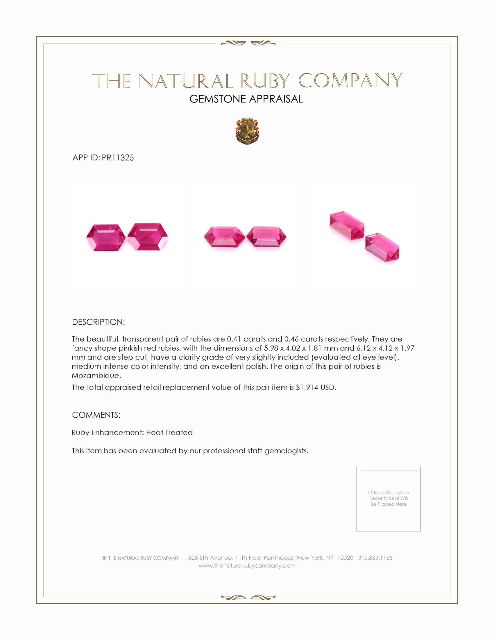 0.87 Ct.Tw. Ruby Pair from Mozambique