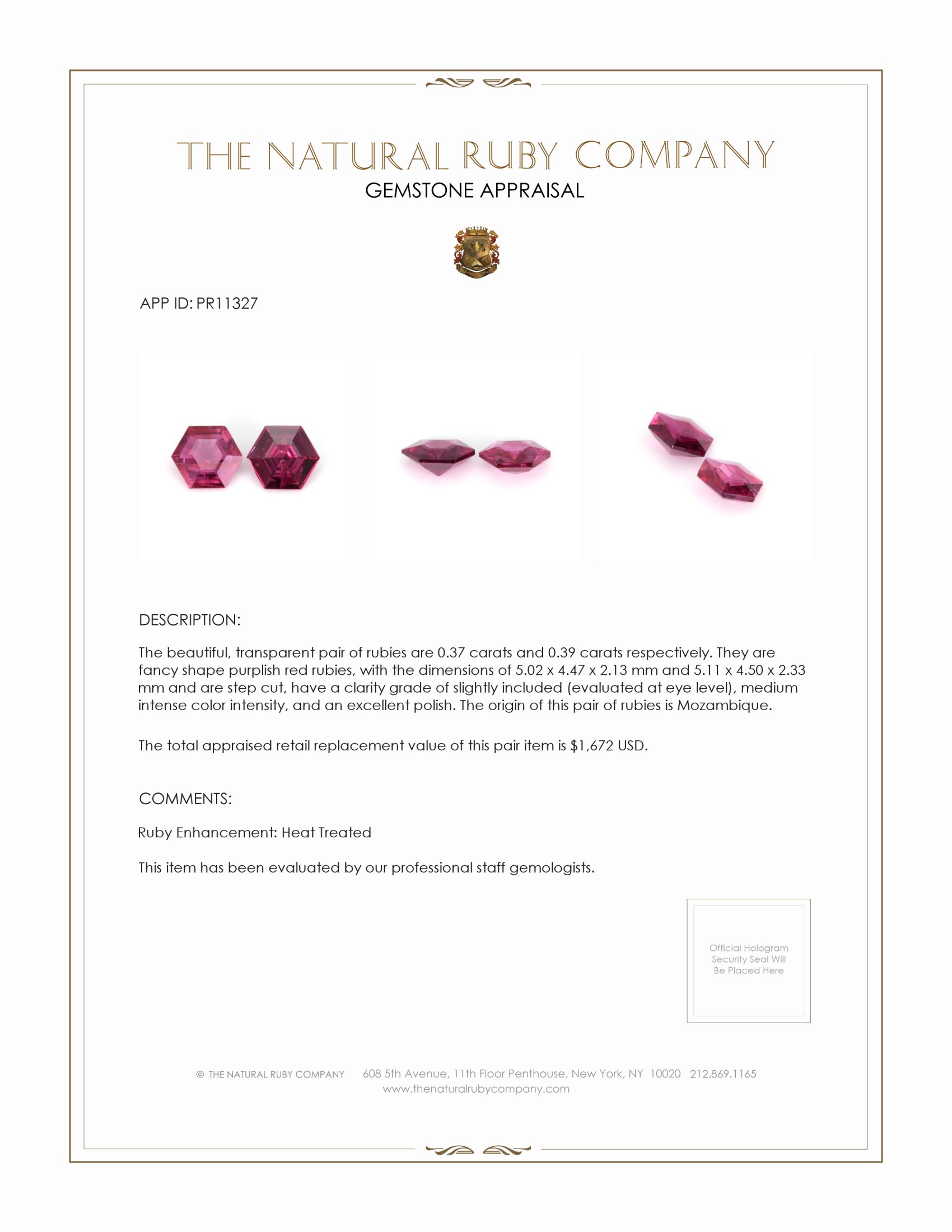 0.76 Ct.Tw. Ruby Pair from Mozambique