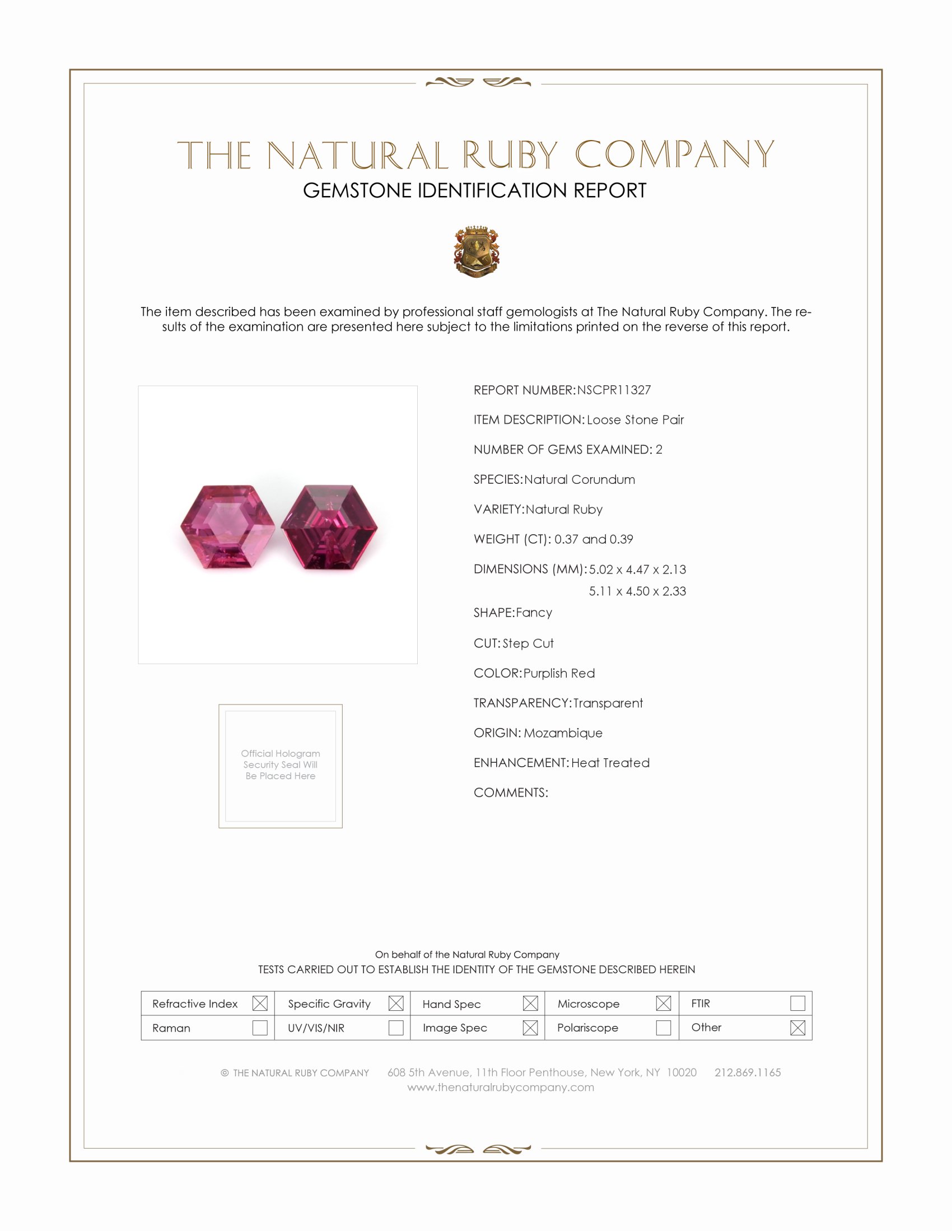 0.76 Ct.Tw. Ruby Pair from Mozambique