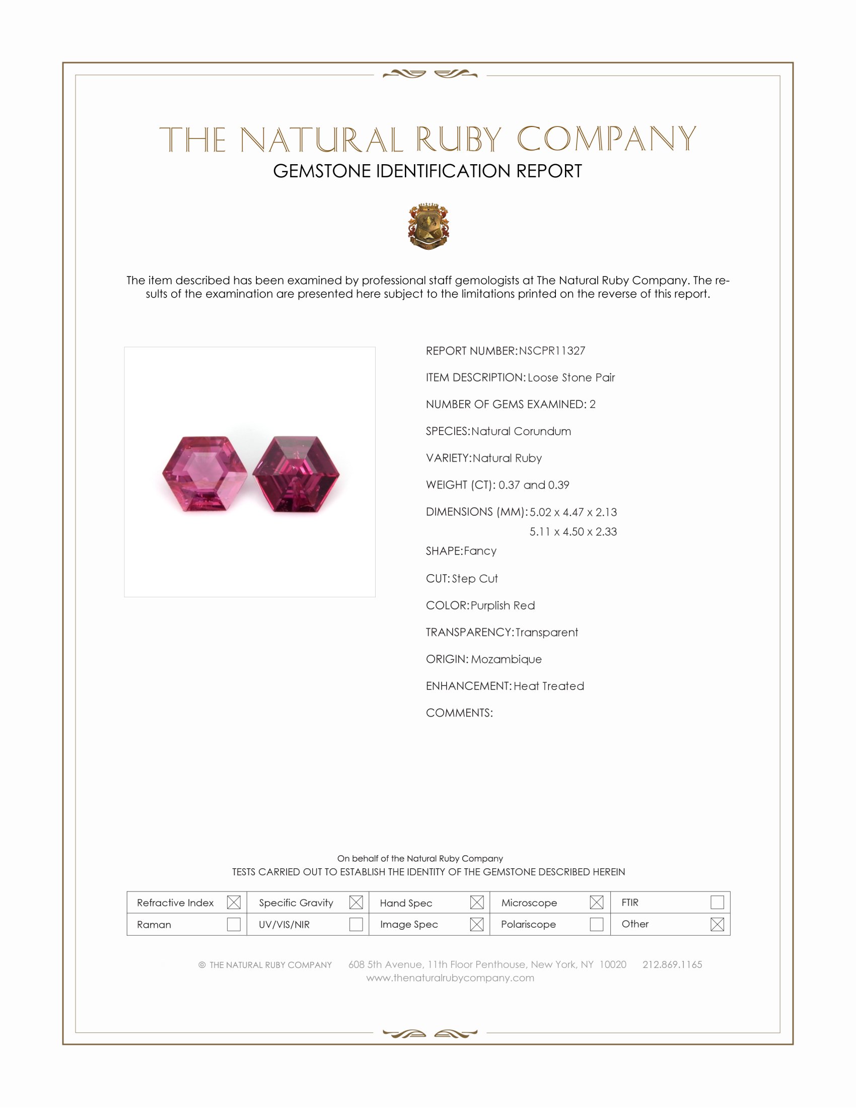 0.76 Ct.Tw. Purplish Red Ruby Pair from Mozambique