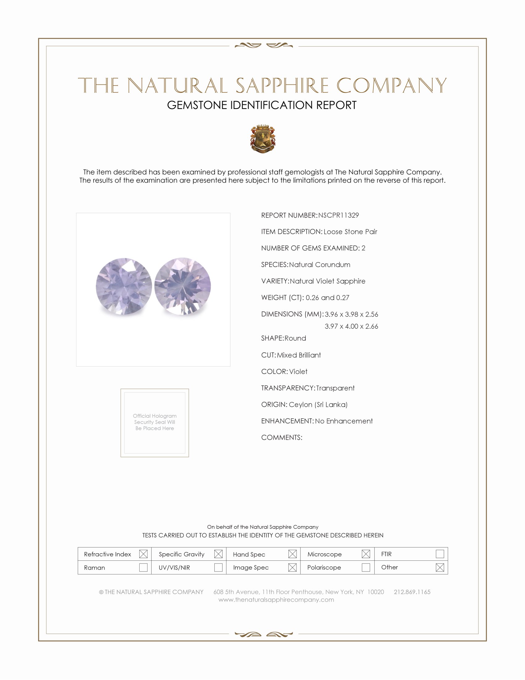0.53 Ct.Tw. Violet Sapphire Pair from Ceylon (Sri Lanka)