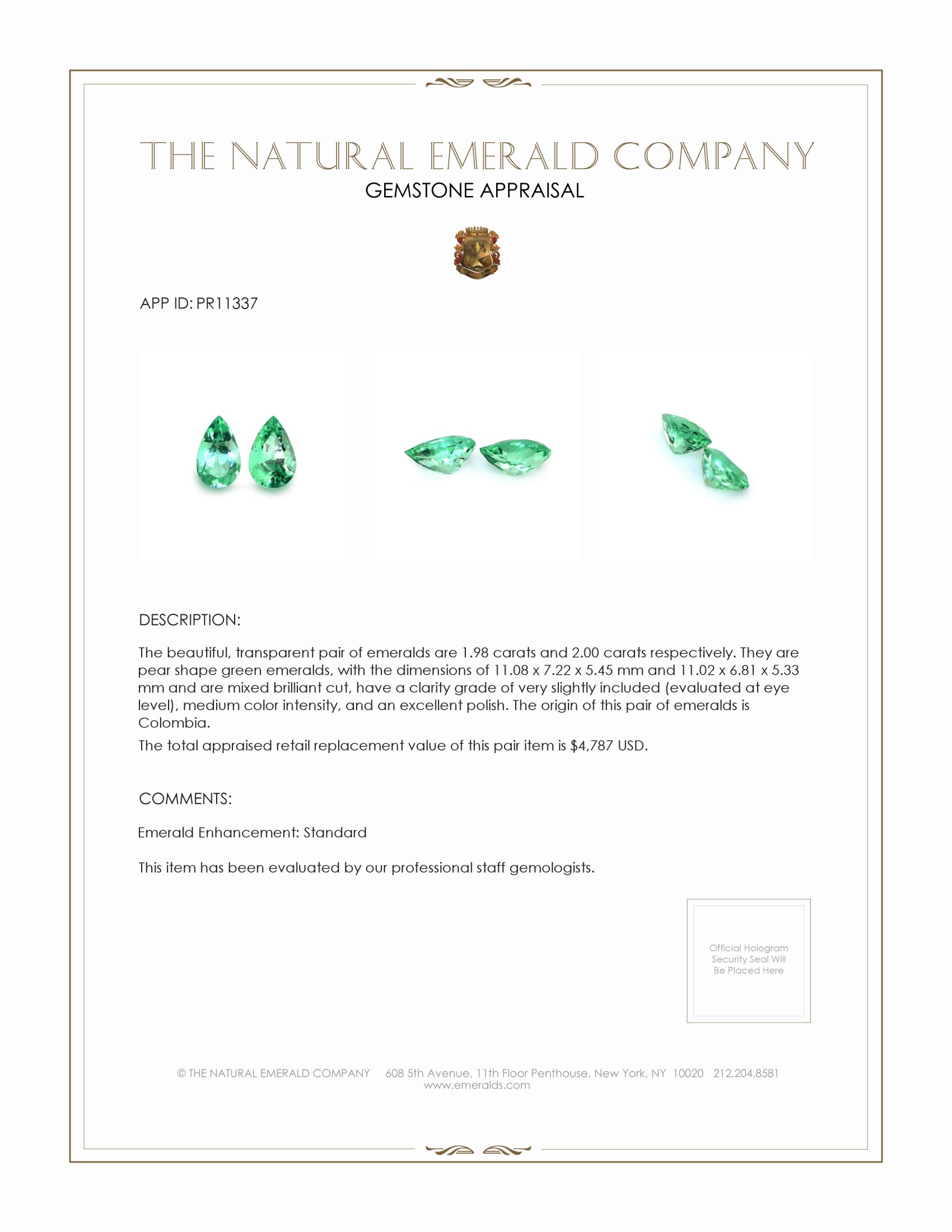 3.98 Ct.Tw. Emerald Pair from Colombia