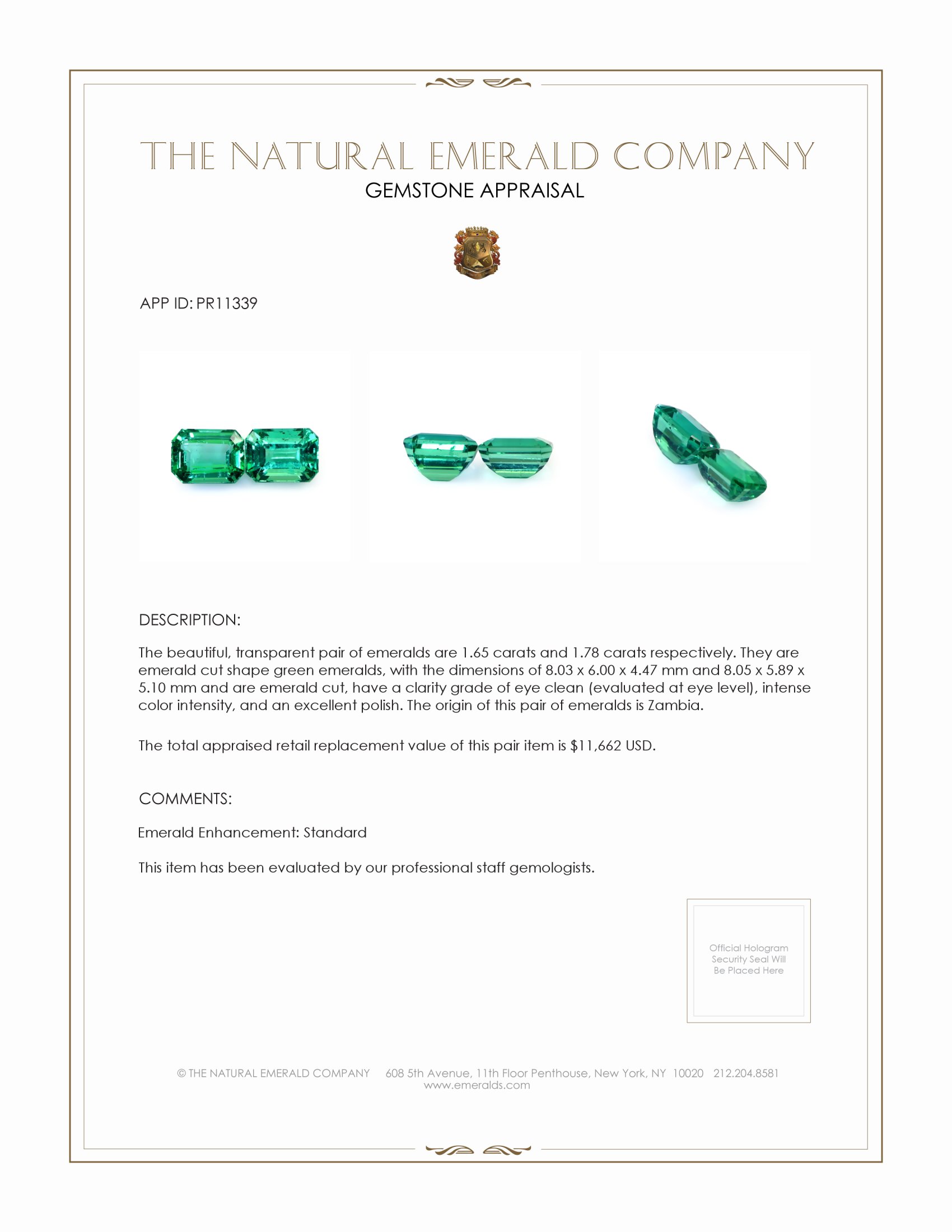3.43 Ct.Tw. Emerald Pair from Zambia