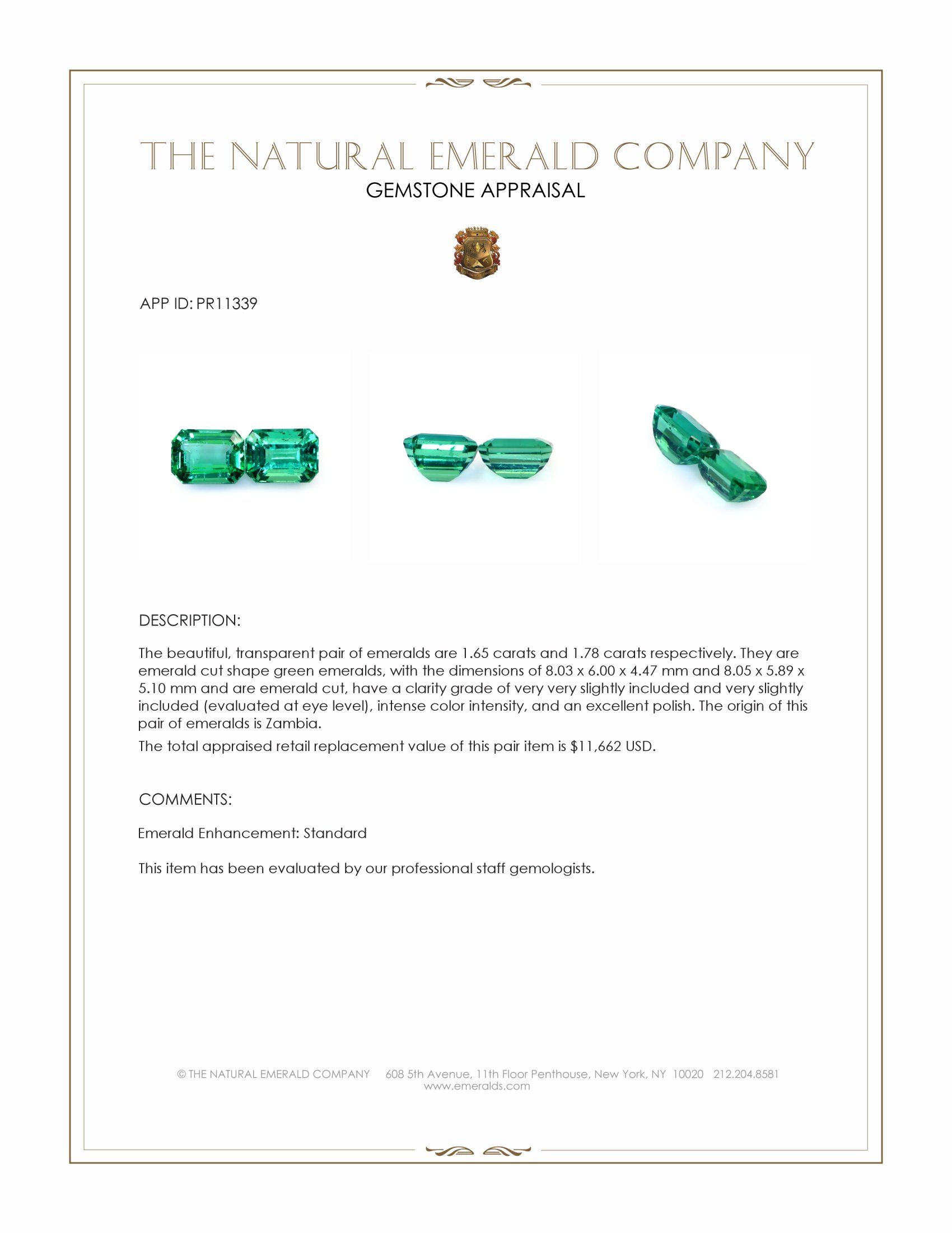 3.43 Ct.Tw. Emerald Pair from Zambia