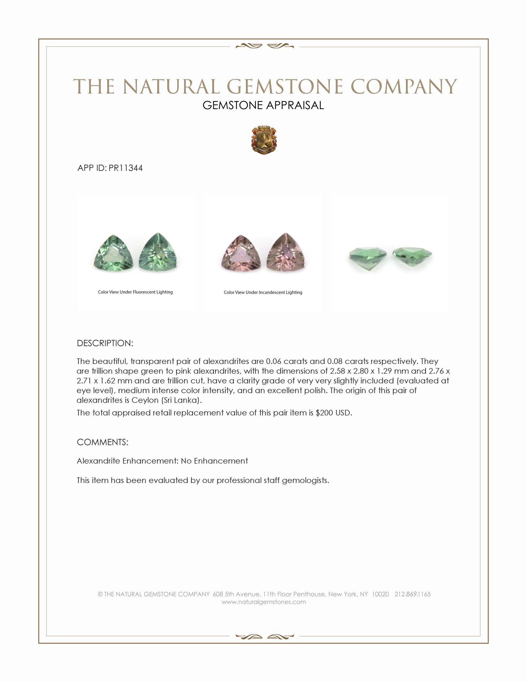 0.14 Ct.Tw. Alexandrite Pair from Ceylon (Sri Lanka)