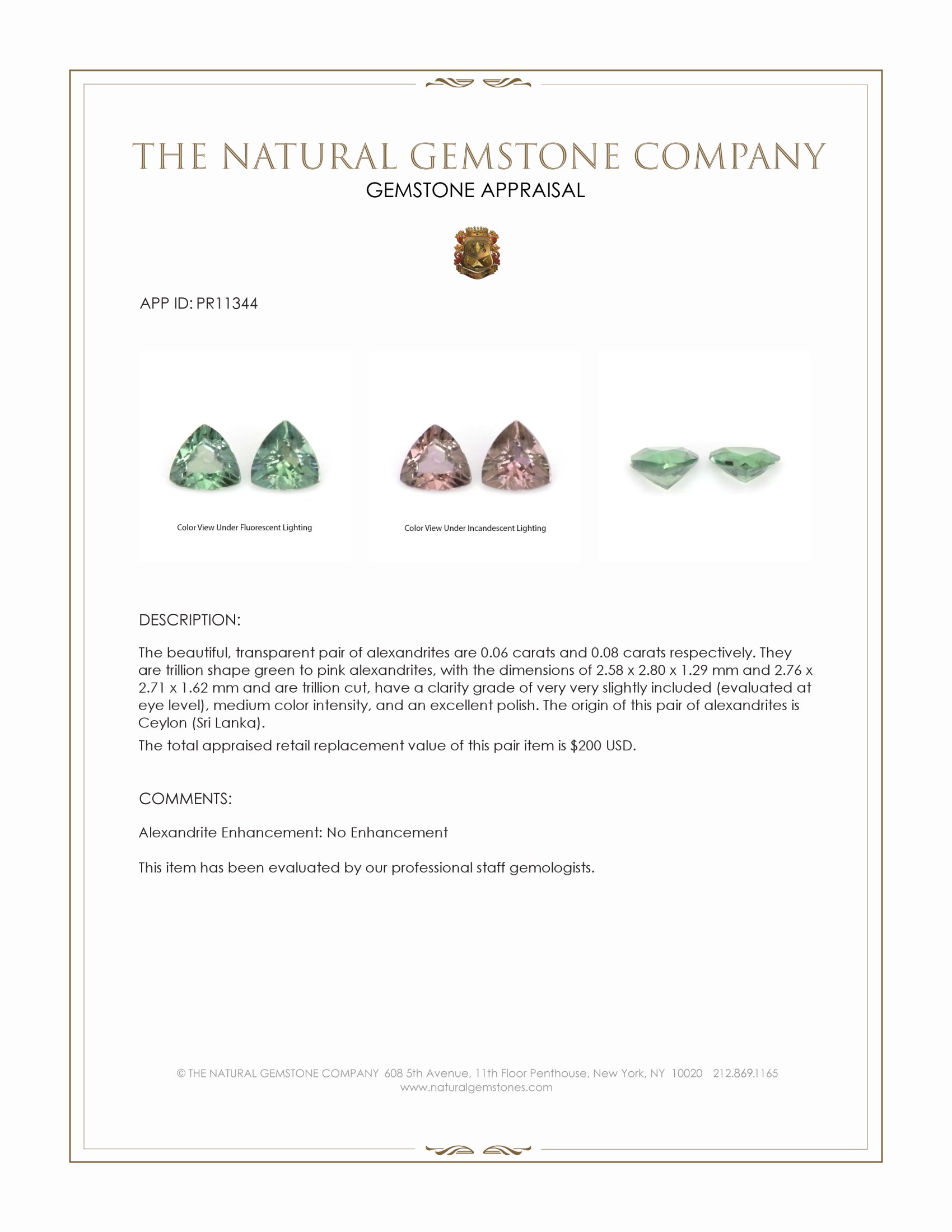 0.14 Ct.Tw. Alexandrite Pair from Ceylon (Sri Lanka)