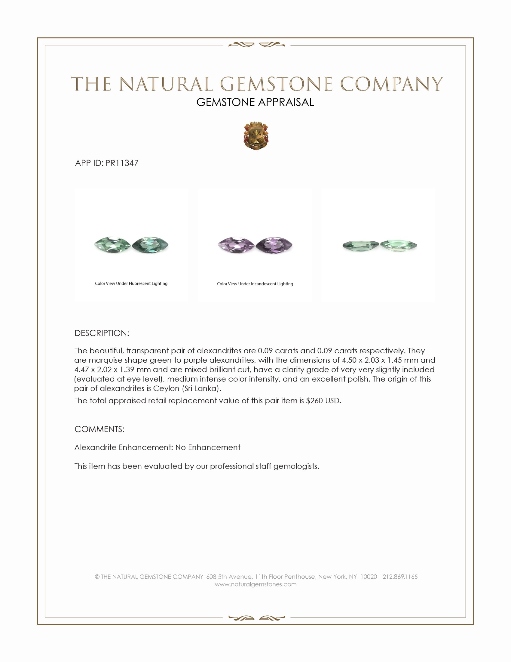 0.18 Ct.Tw. Alexandrite Pair from Ceylon (Sri Lanka)