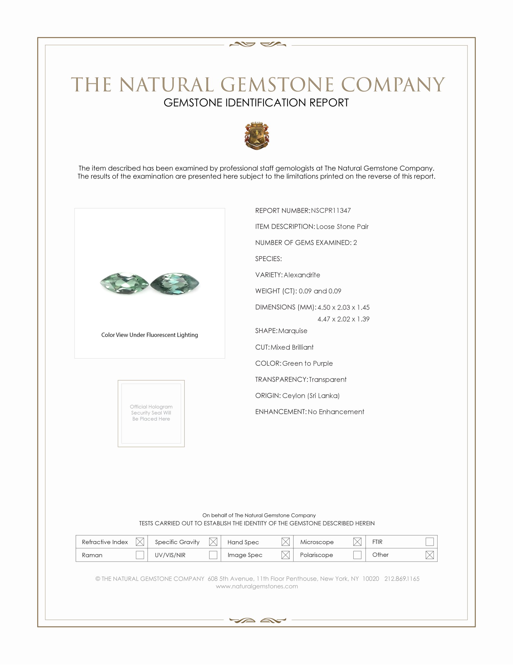 0.18 Ct.Tw. Alexandrite Pair from Ceylon (Sri Lanka)