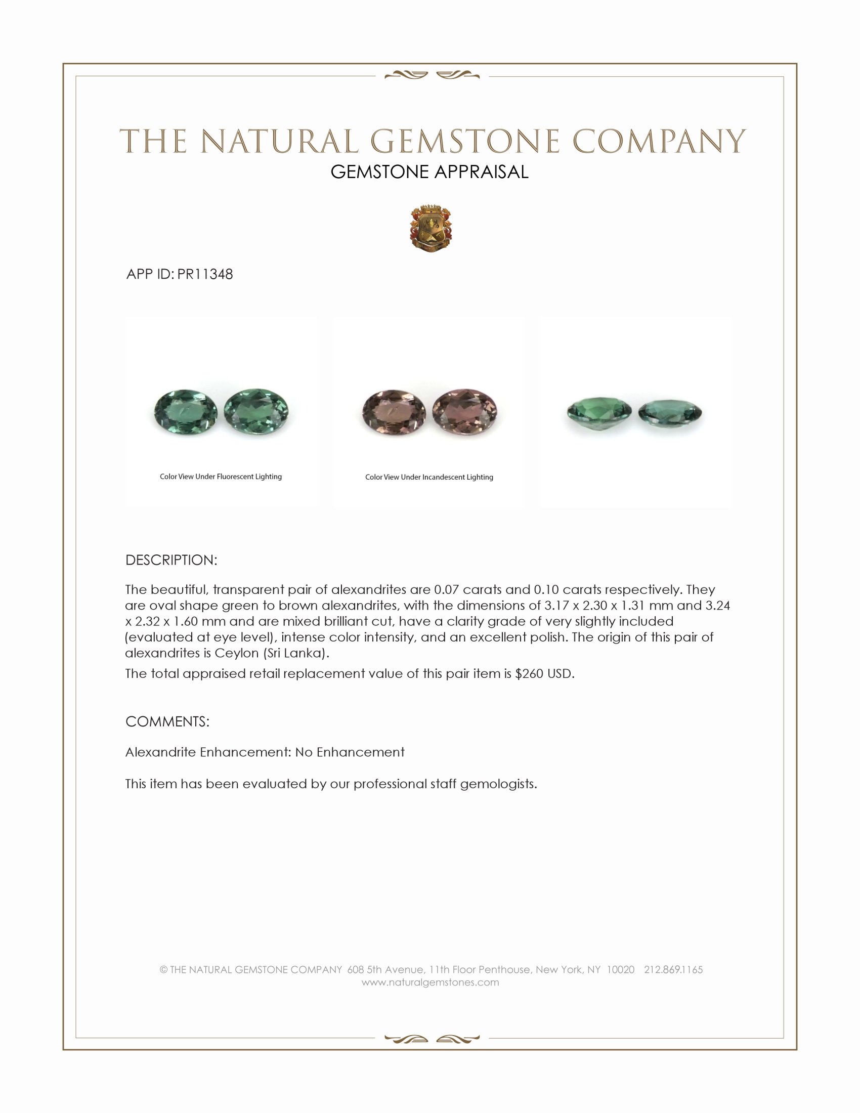 0.17 Ct.Tw. Alexandrite Pair from Ceylon (Sri Lanka)