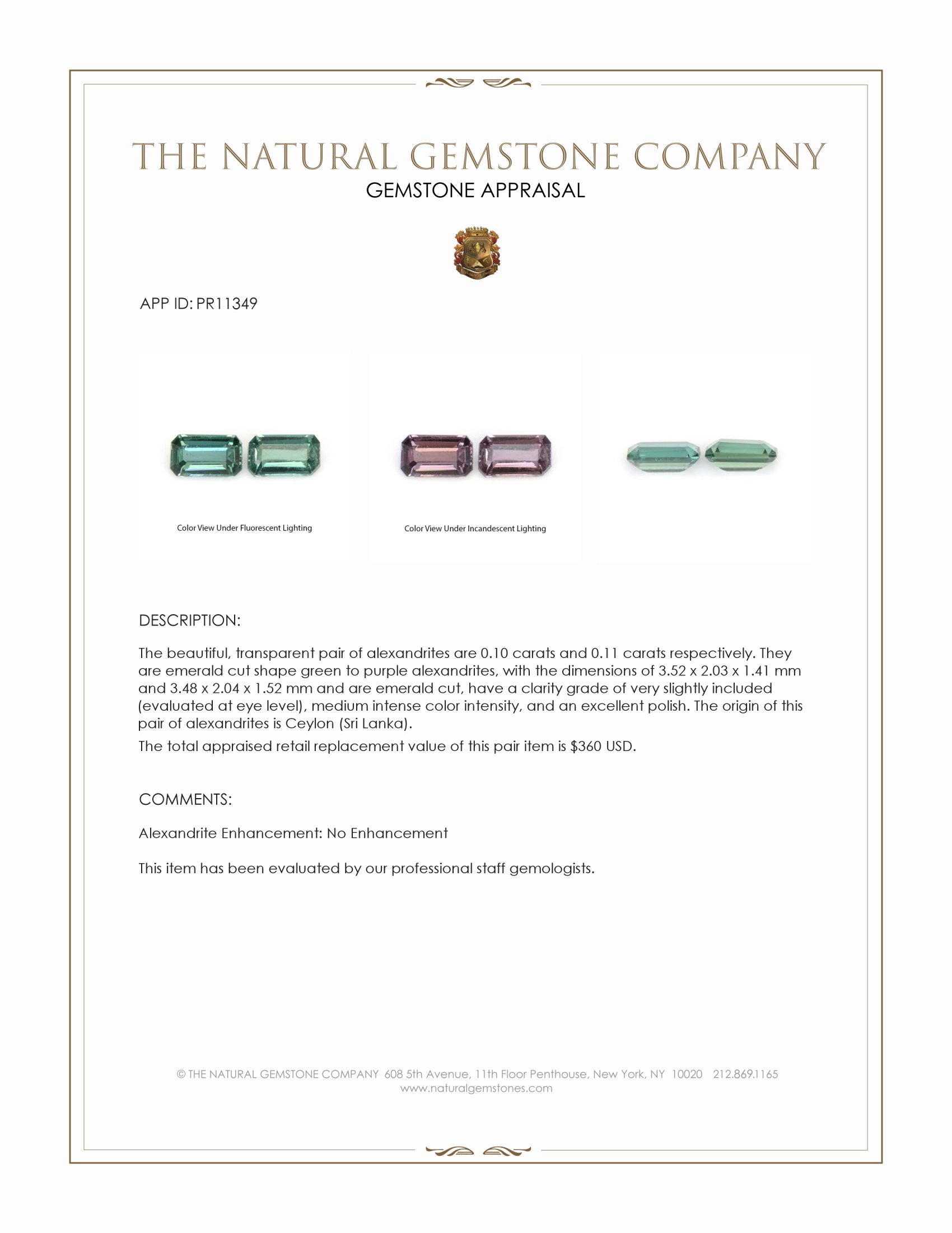 0.21 Ct.Tw. Alexandrite Pair from Ceylon (Sri Lanka)