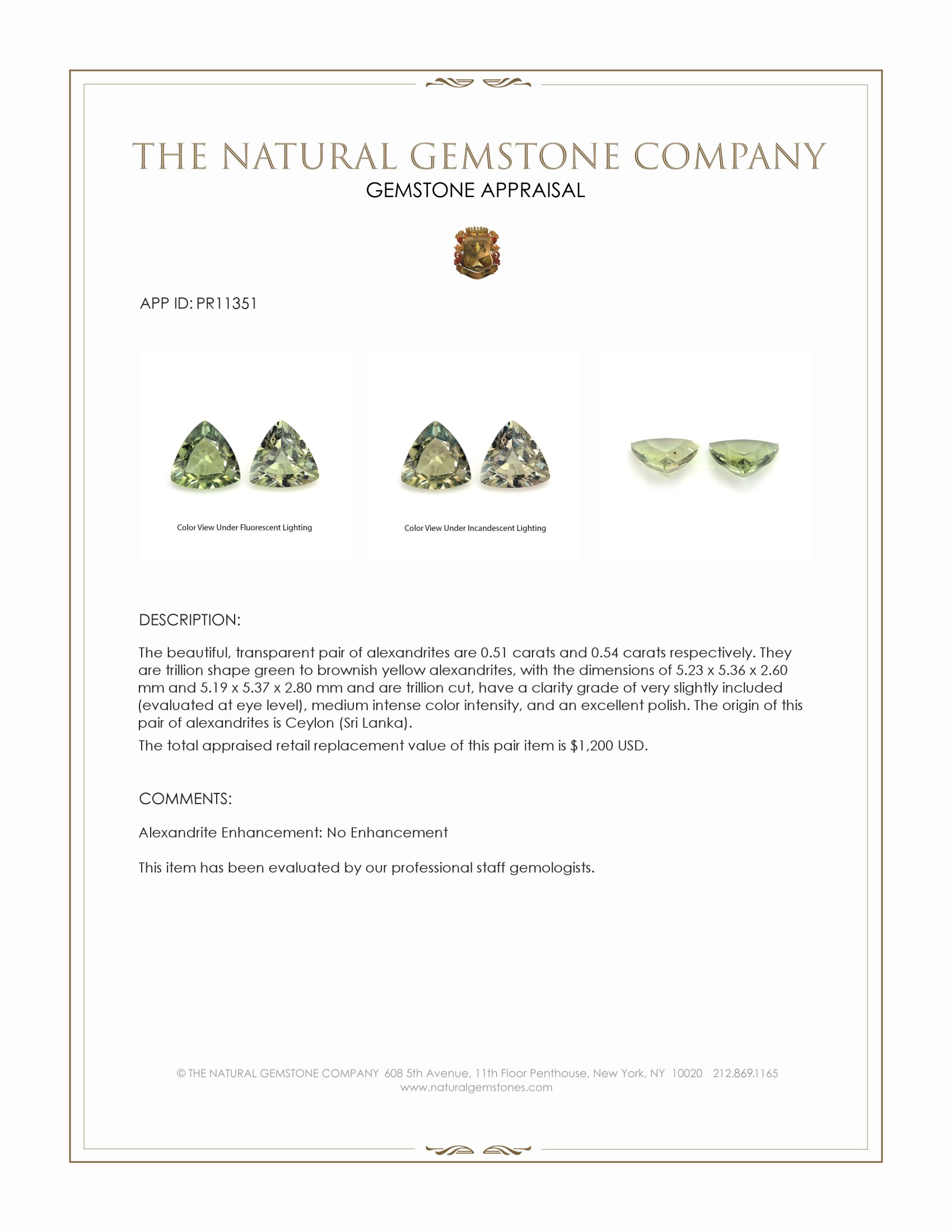 1.05 Ct.Tw. Alexandrite Pair from Ceylon (Sri Lanka)