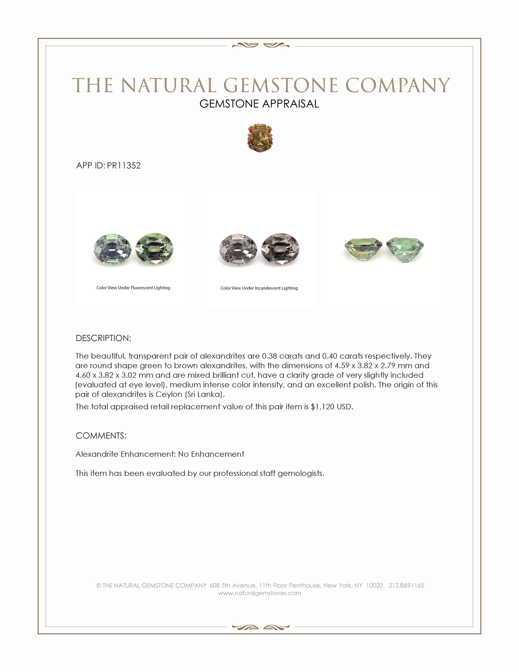 0.78 Ct.Tw. Alexandrite Pair from Ceylon (Sri Lanka)