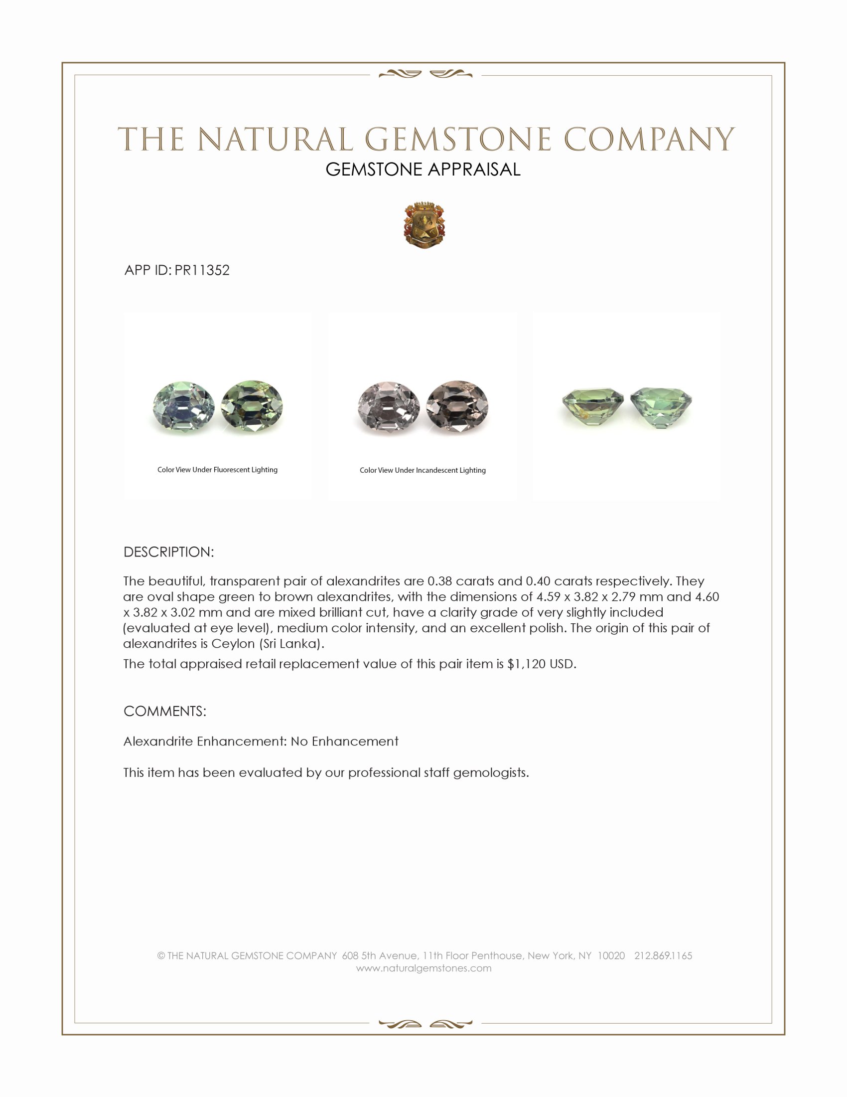 0.78 Ct.Tw. Alexandrite Pair from Ceylon (Sri Lanka)