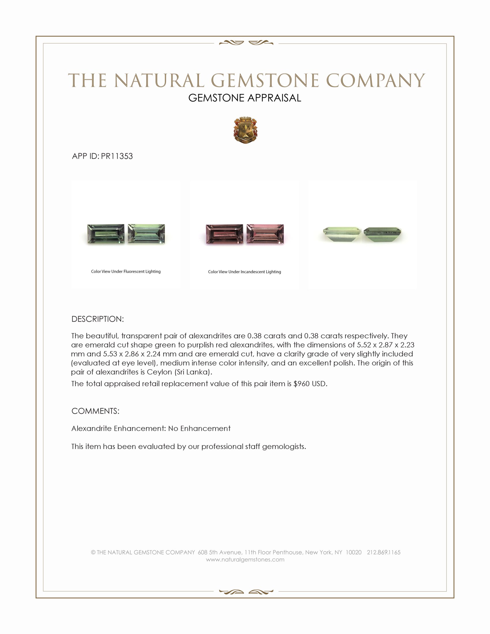 0.76 Ct.Tw. Alexandrite Pair from Ceylon (Sri Lanka)