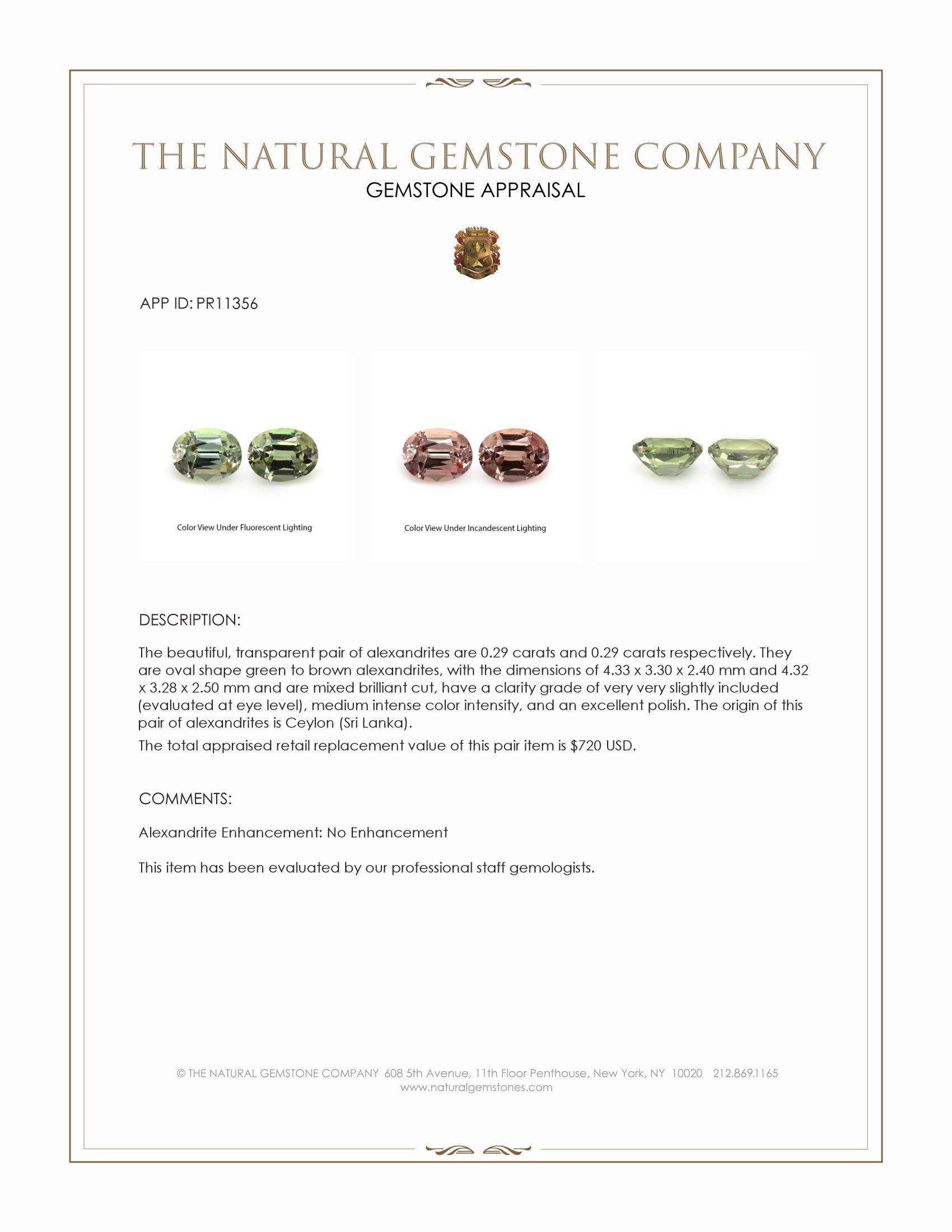 0.58 Ct.Tw. Alexandrite Pair from Ceylon (Sri Lanka)