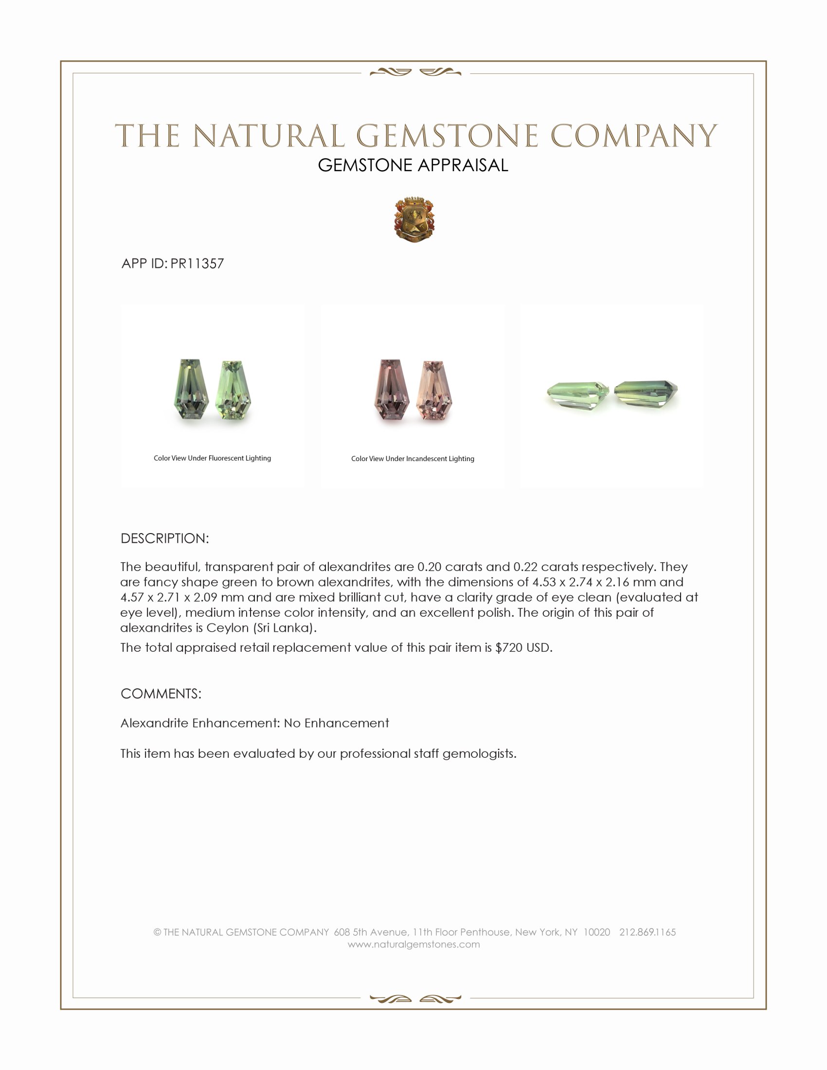 0.42 Ct.Tw. Alexandrite Pair from Ceylon (Sri Lanka)