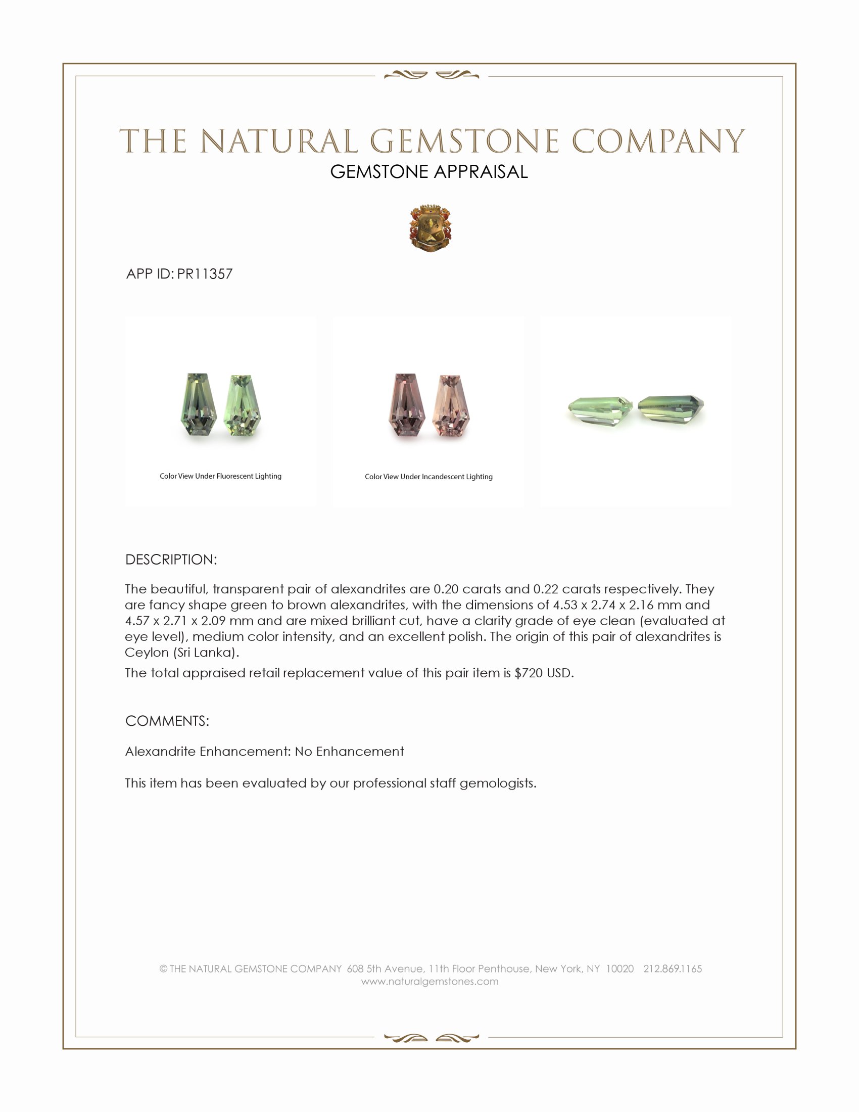 0.42 Ct.Tw. Alexandrite Pair from Ceylon (Sri Lanka)