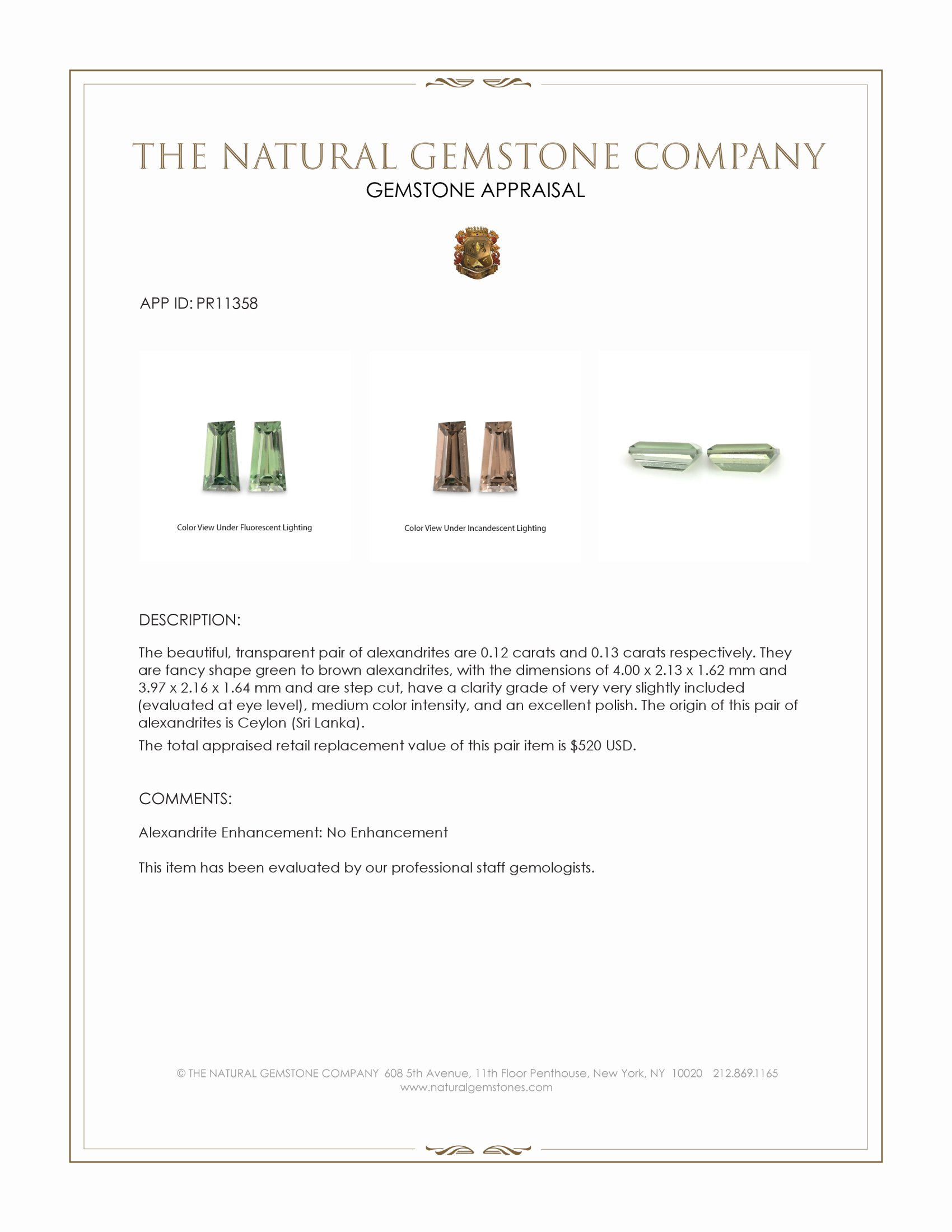 0.25 Ct.Tw. Alexandrite Pair from Ceylon (Sri Lanka)