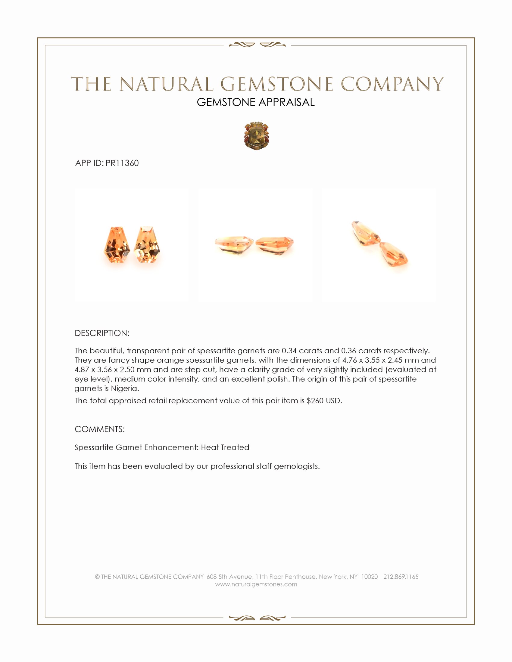 0.70 Ct.Tw. Spessartite Garnet Pair from Nigeria