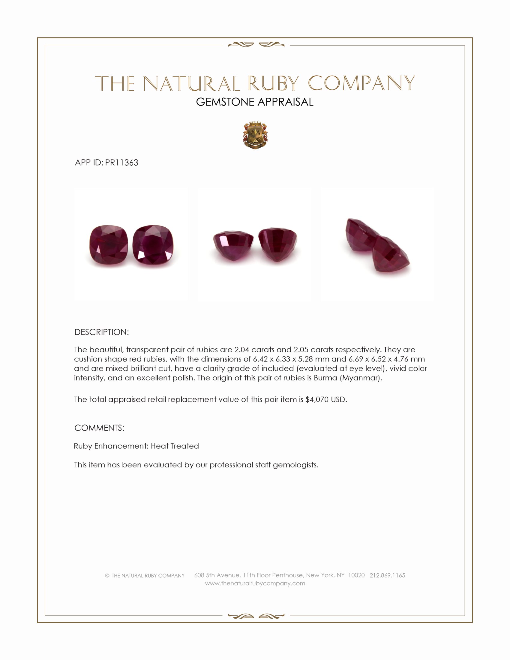 4.09 Ct.Tw. Ruby Pair from Burma (Myanmar)