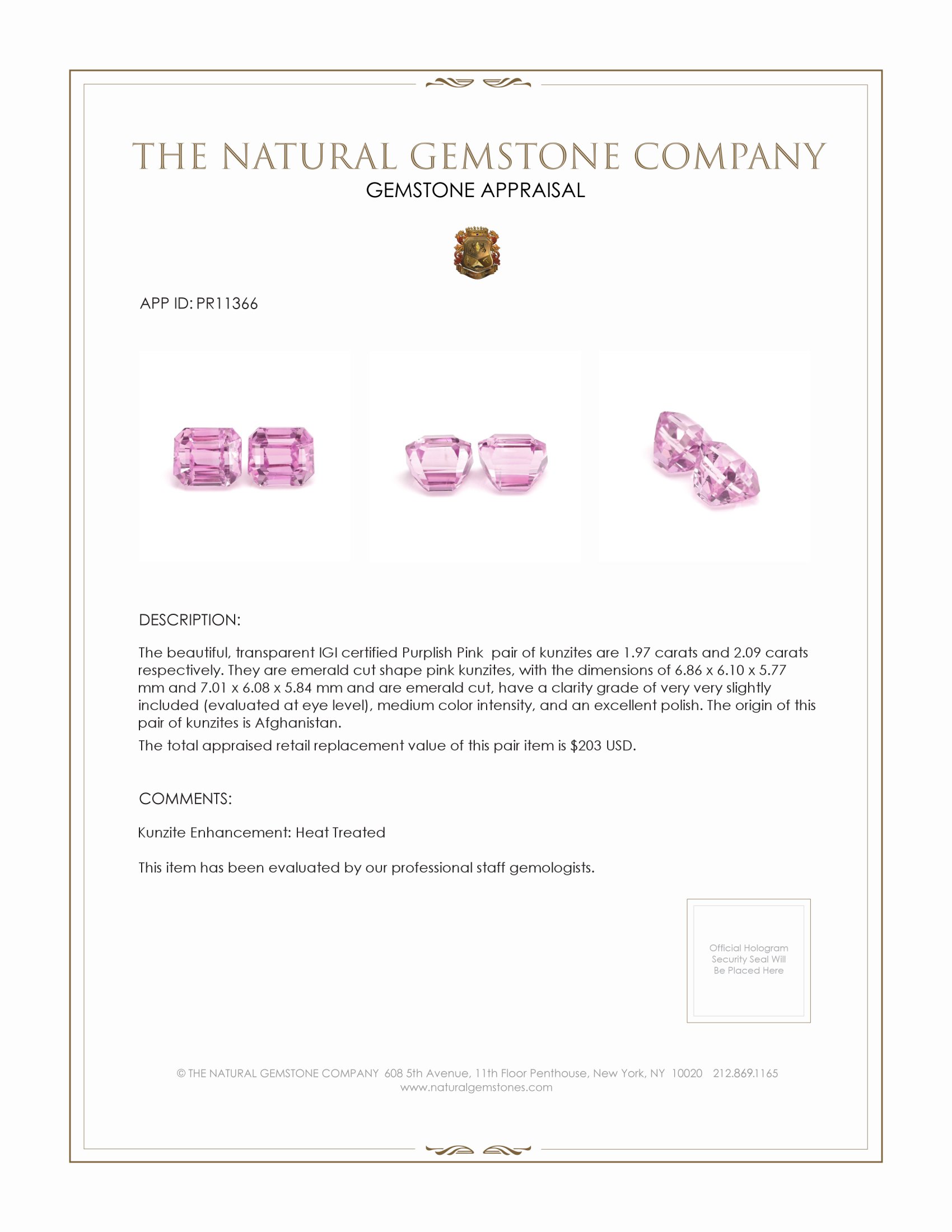 4.06 Ct.Tw. Kunzite Pair from Afghanistan