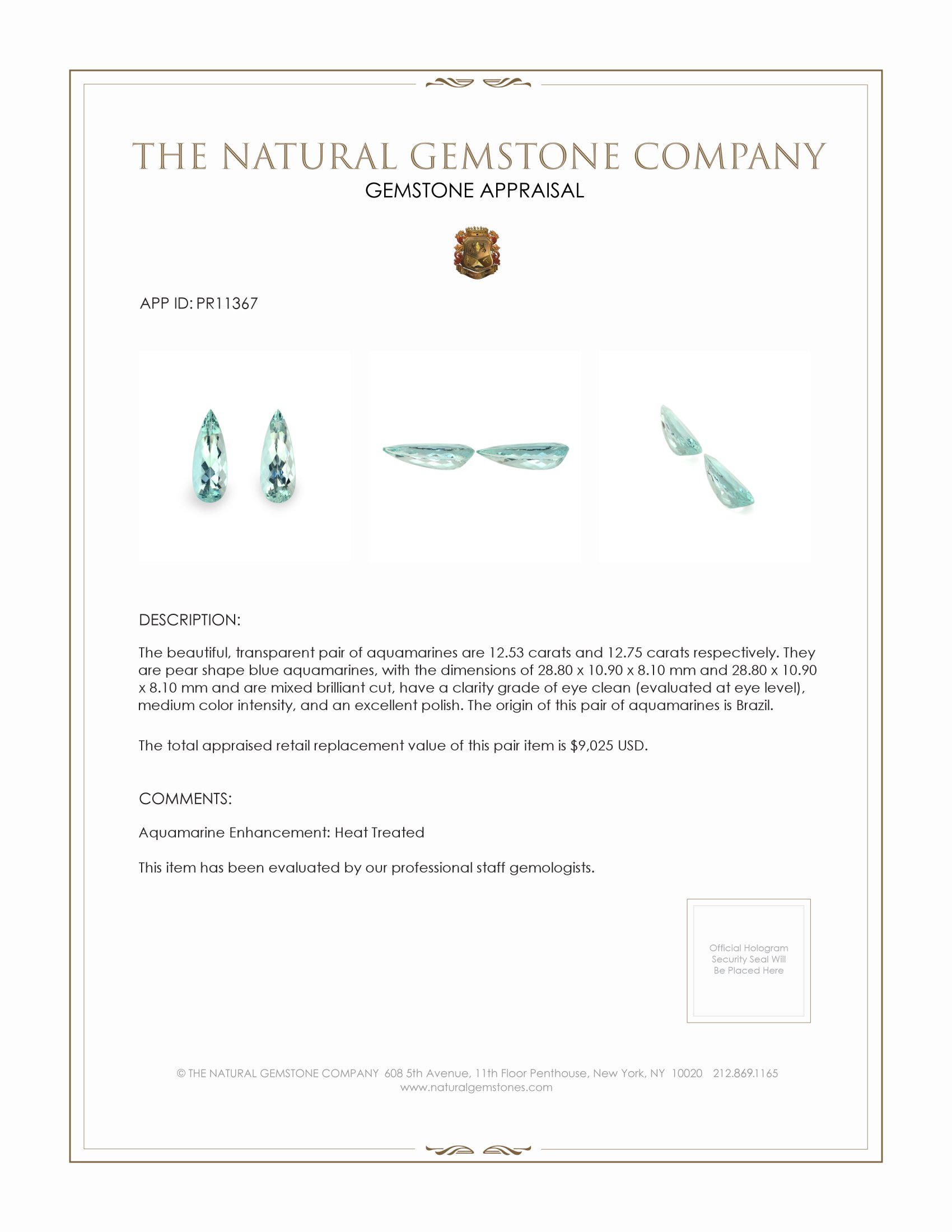 25.28 Ct.Tw. Aquamarine Pair from Brazil