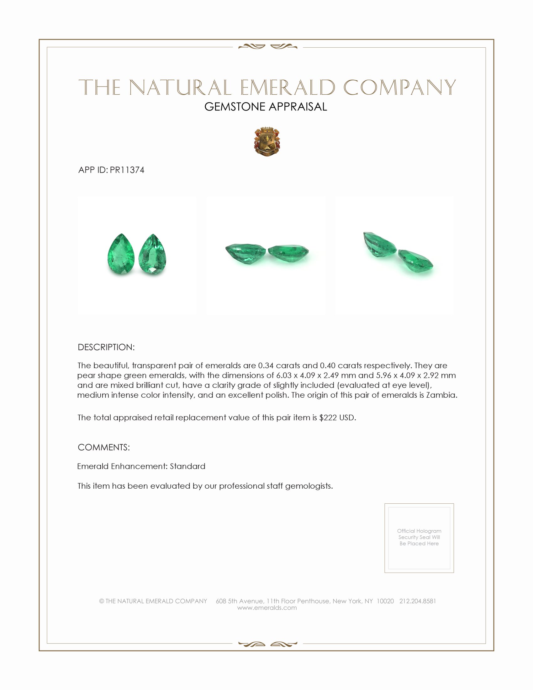 0.74 Ct.Tw. Emerald Pair from Zambia