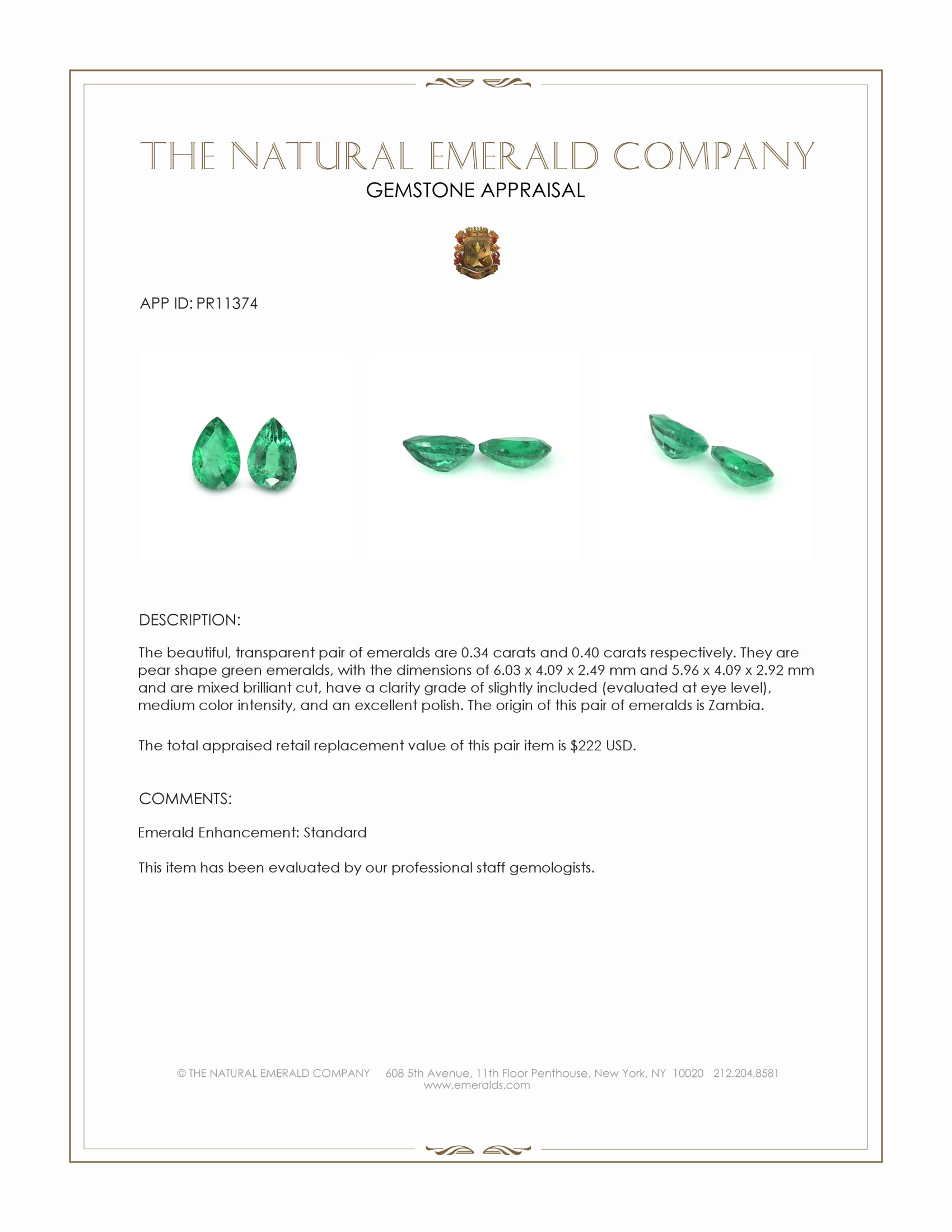 0.74 Ct.Tw. Emerald Pair from Zambia