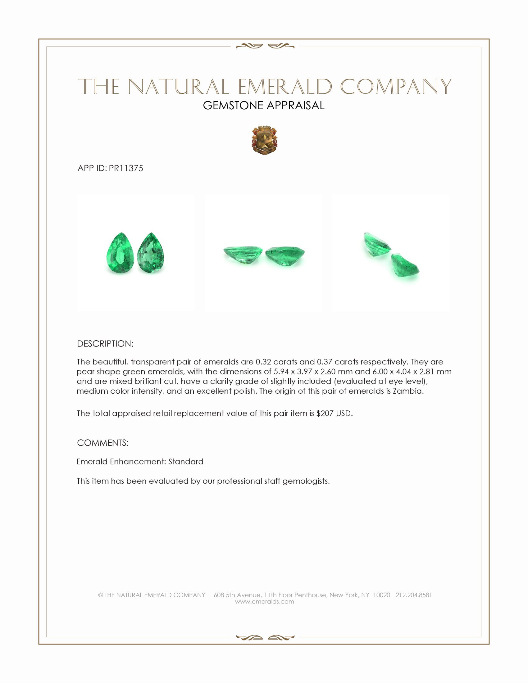 0.69 Ct.Tw. Emerald Pair from Zambia
