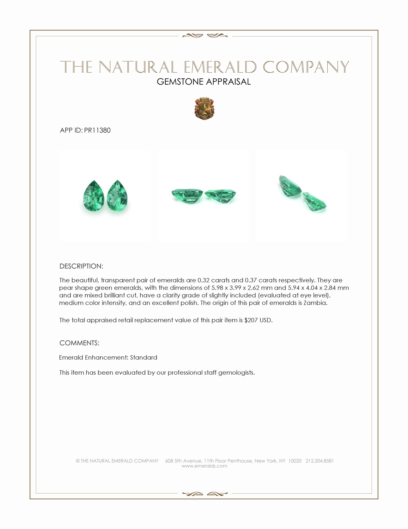 0.69 Ct.Tw. Emerald Pair from Zambia
