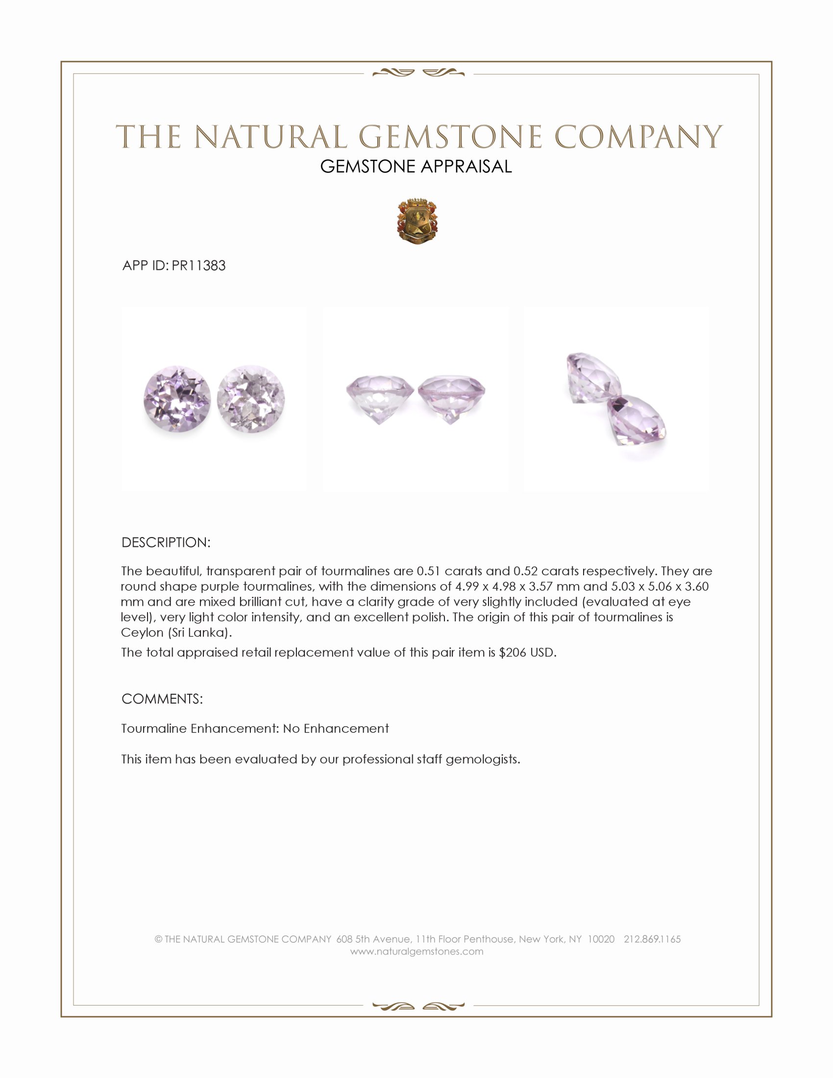 1.03 Ct.Tw. Purple Tourmaline Pair from Ceylon (Sri Lanka)