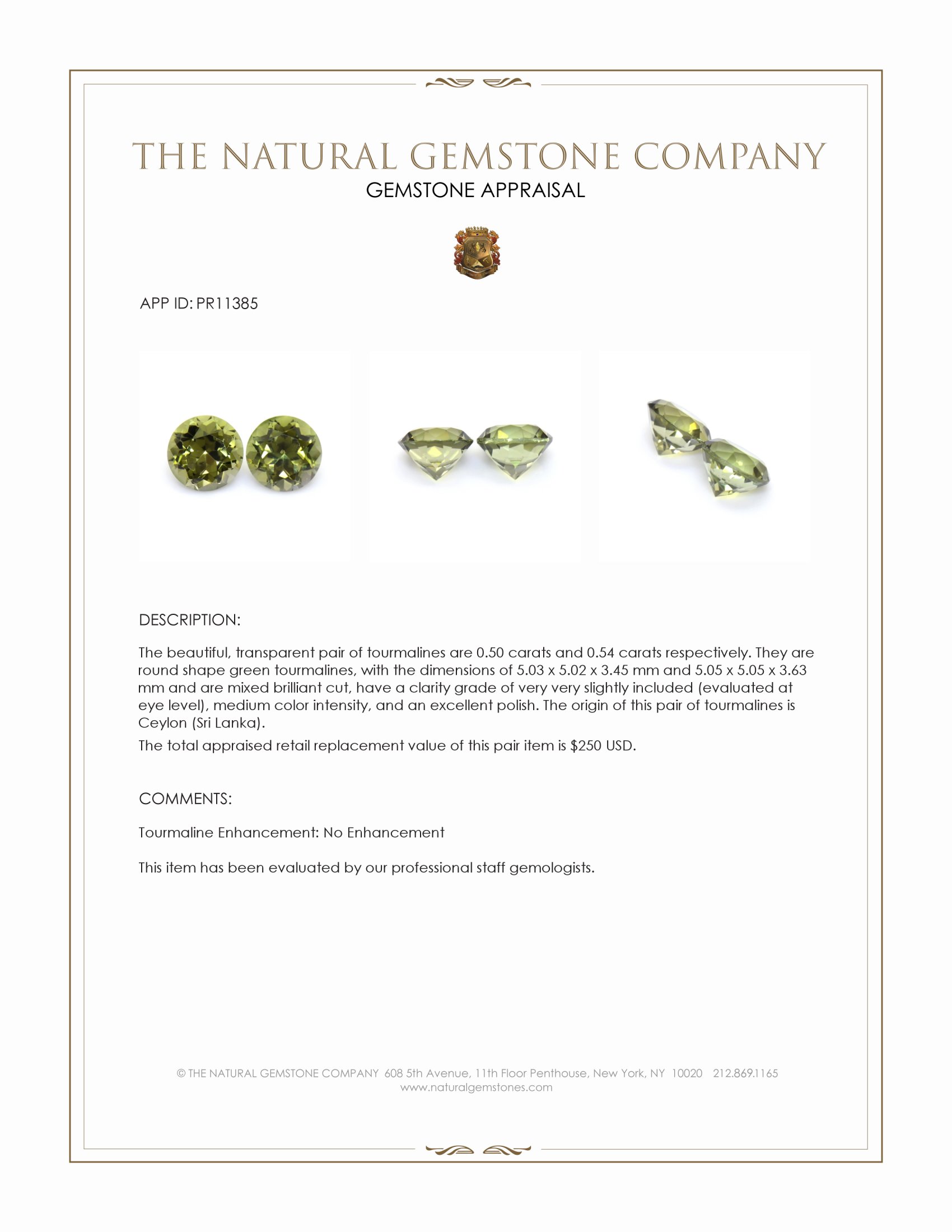 1.04 Ct.Tw. Green Tourmaline Pair from Ceylon (Sri Lanka)