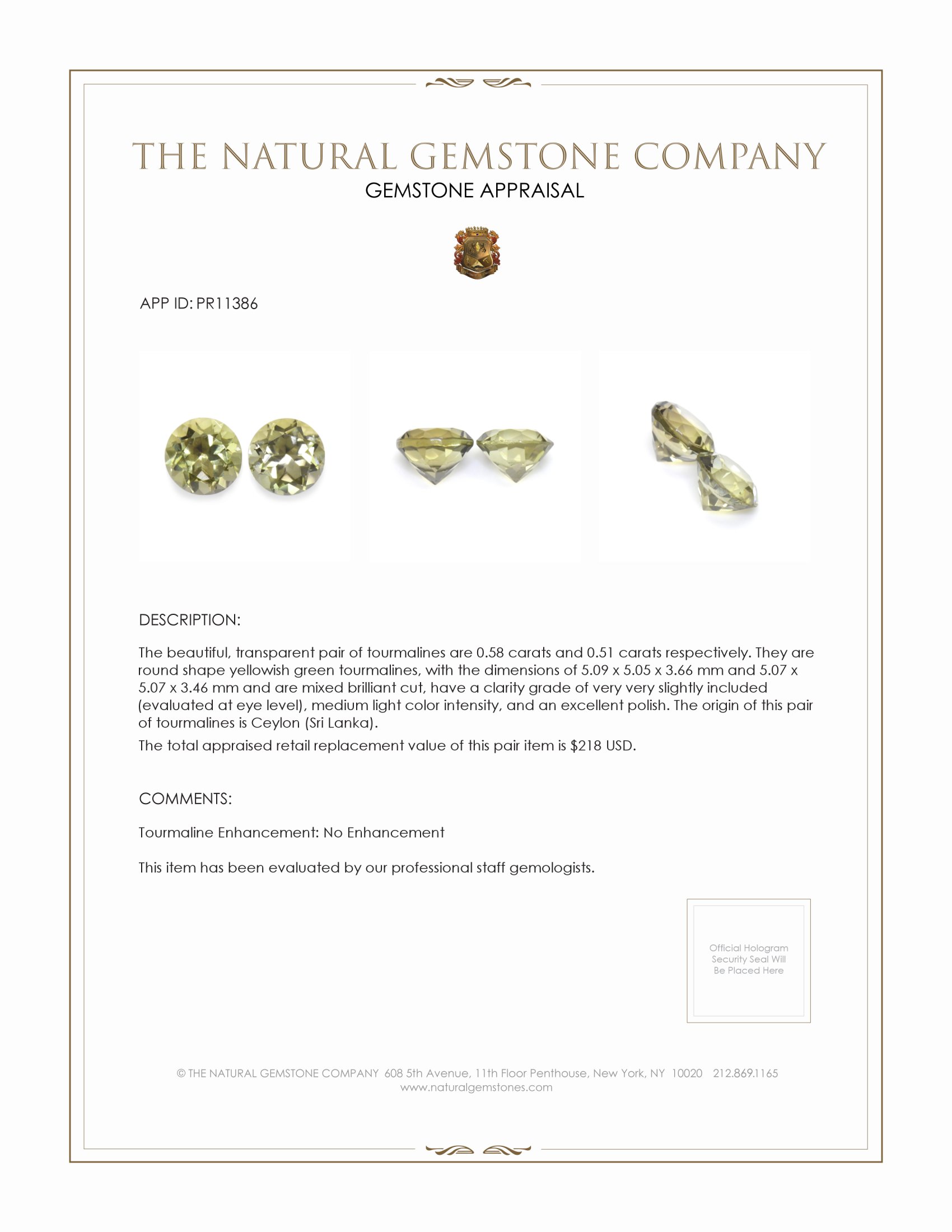 1.09 Ct.Tw. Tourmaline Pair from Ceylon (Sri Lanka)