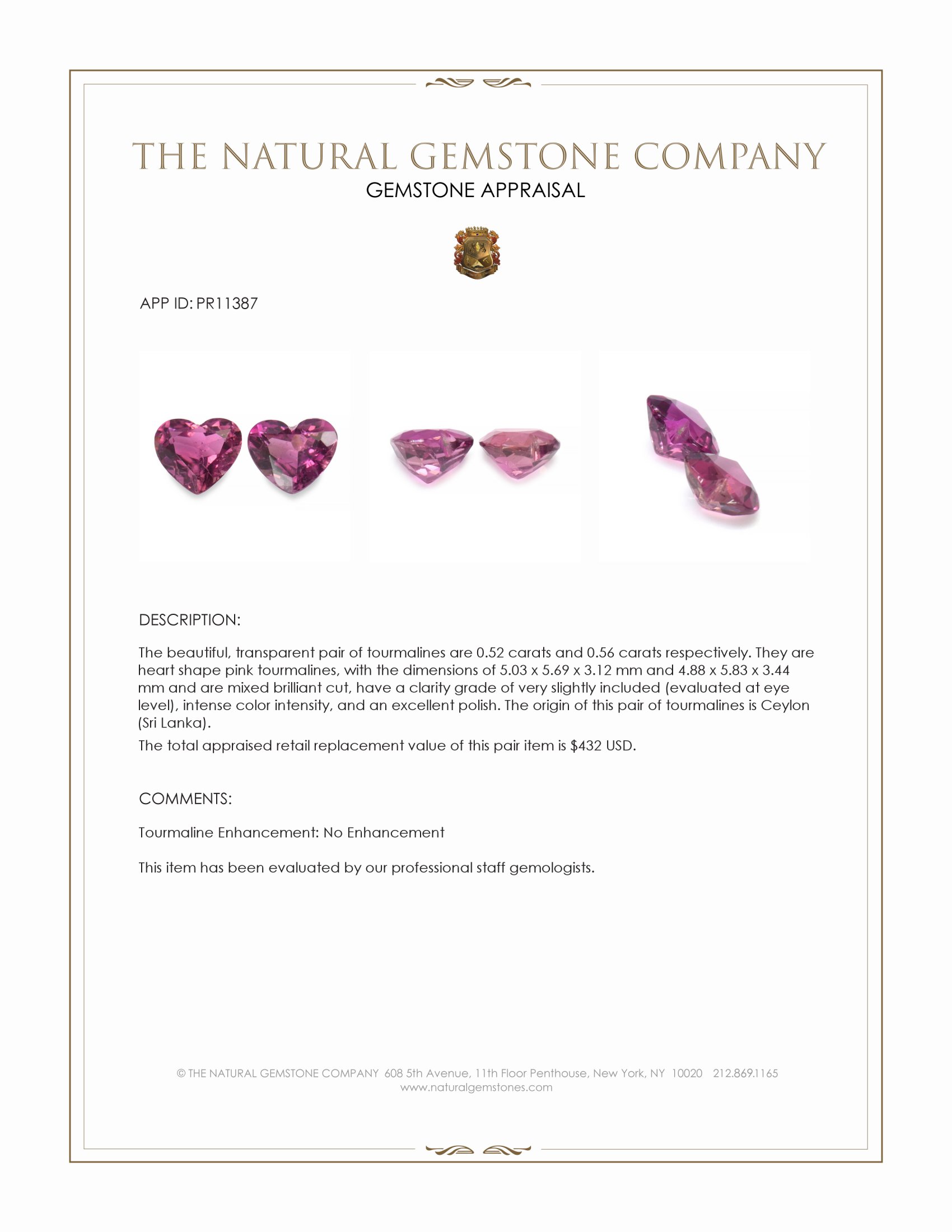 1.08 Ct.Tw. Pink Tourmaline Pair from Ceylon (Sri Lanka)