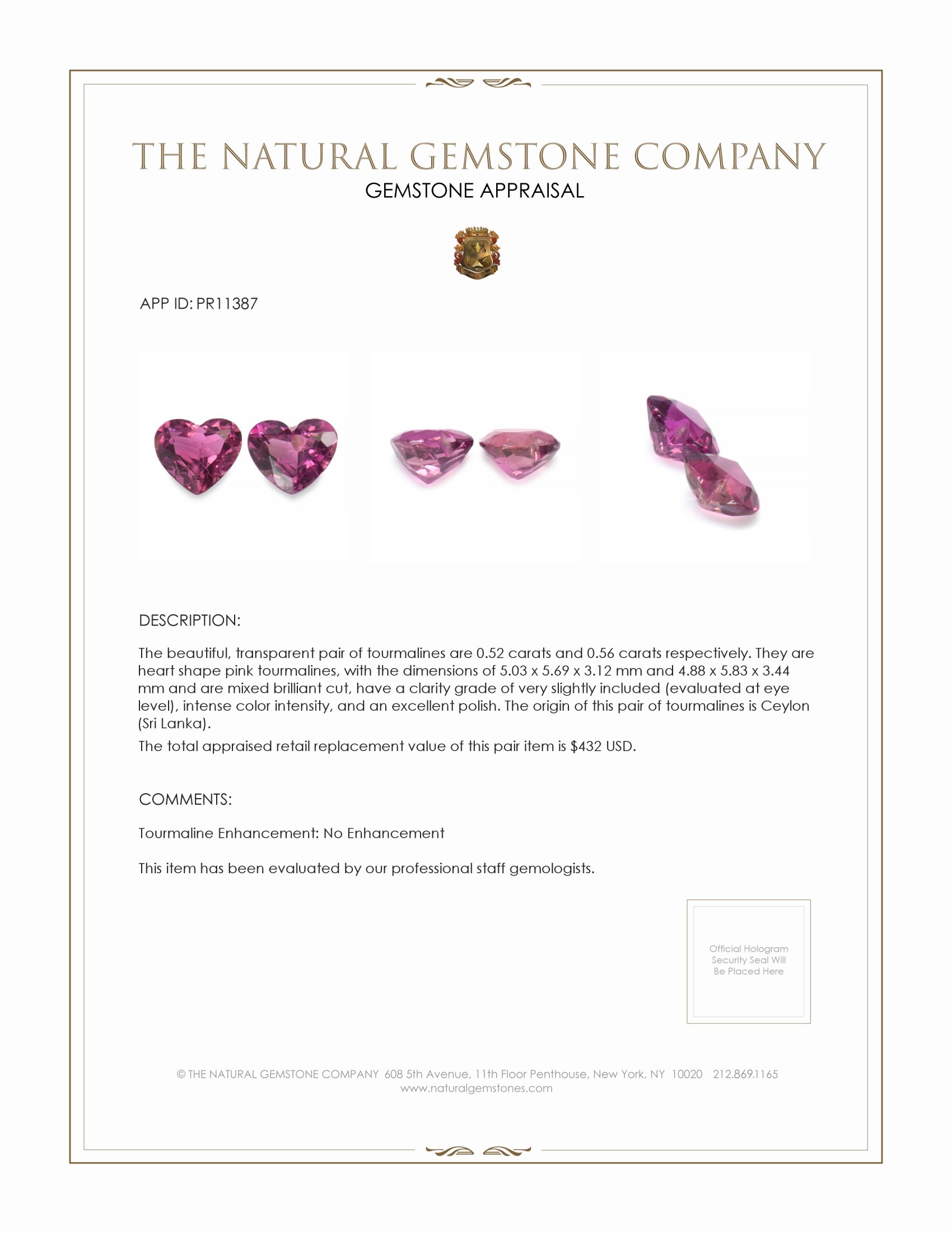 1.08 Ct.Tw. Tourmaline Pair from Ceylon (Sri Lanka)